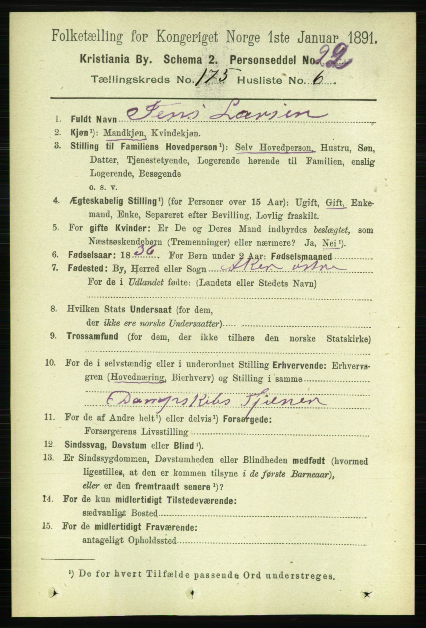 RA, 1891 census for 0301 Kristiania, 1891, p. 105096