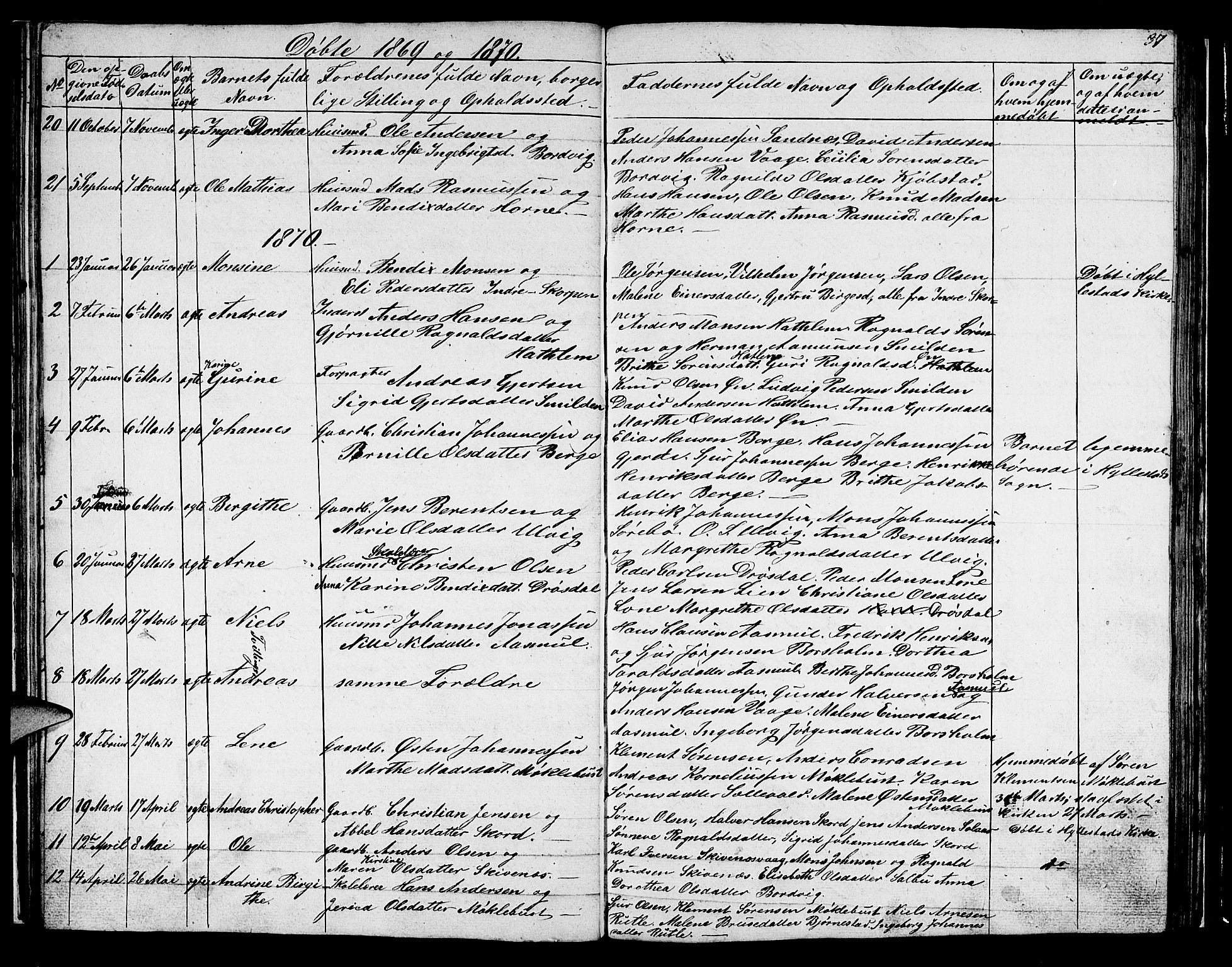 Hyllestad sokneprestembete, SAB/A-80401: Parish register (copy) no. C 1, 1853-1873, p. 37