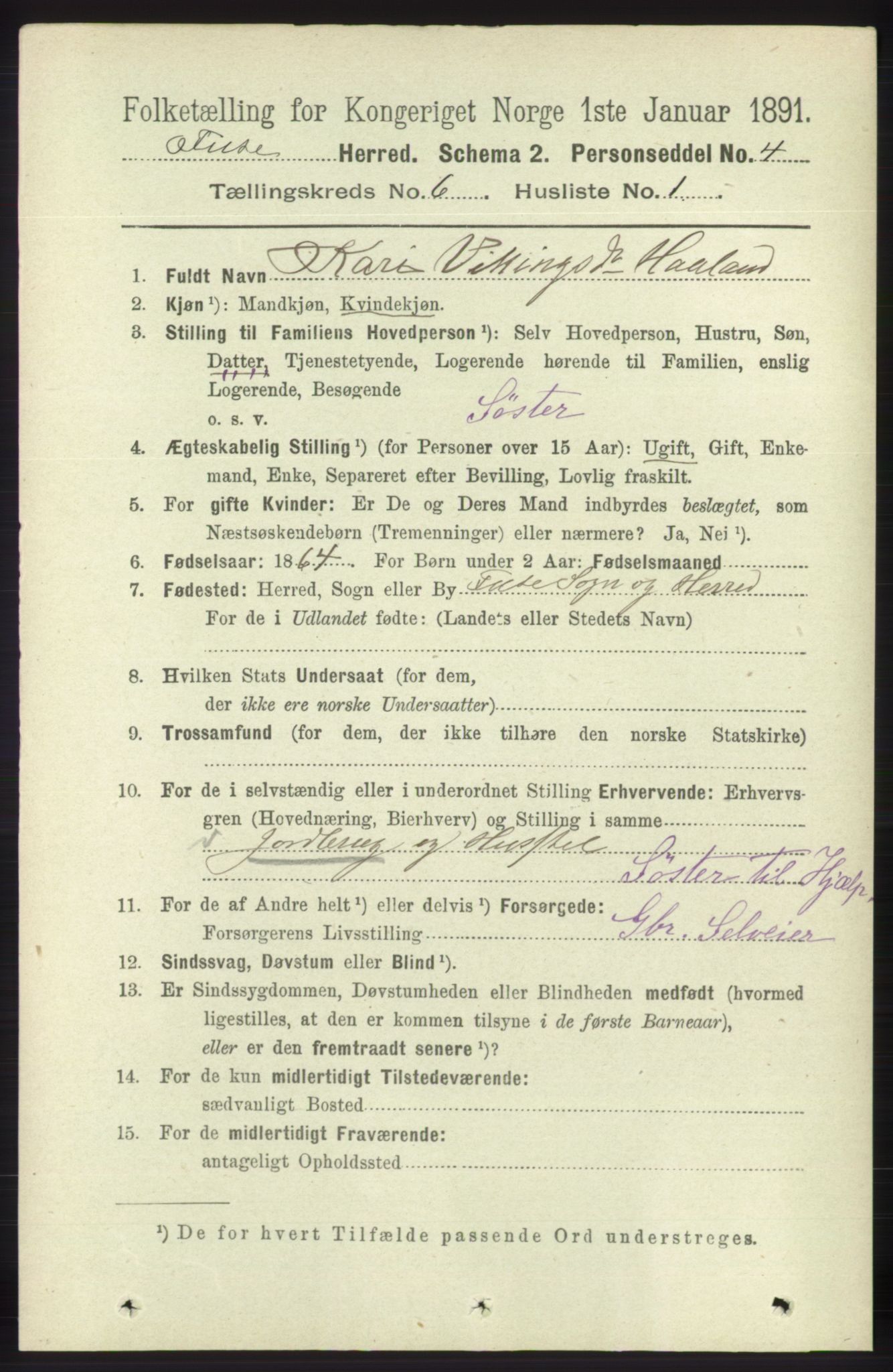 RA, 1891 census for 1241 Fusa, 1891, p. 1083