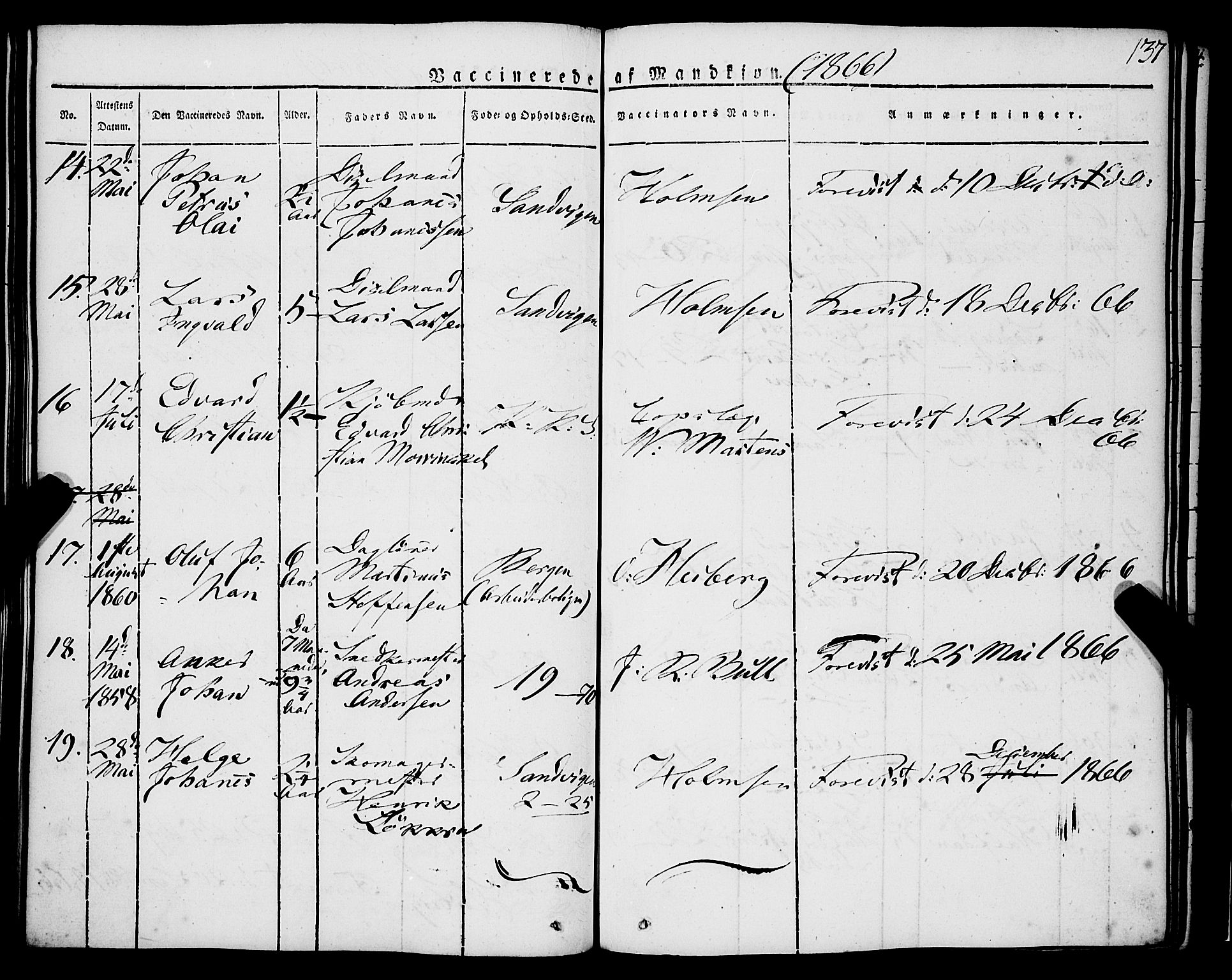 Korskirken sokneprestembete, AV/SAB-A-76101/H/Haa/L0050: Parish register (official) no. F 1, 1821-1869, p. 137