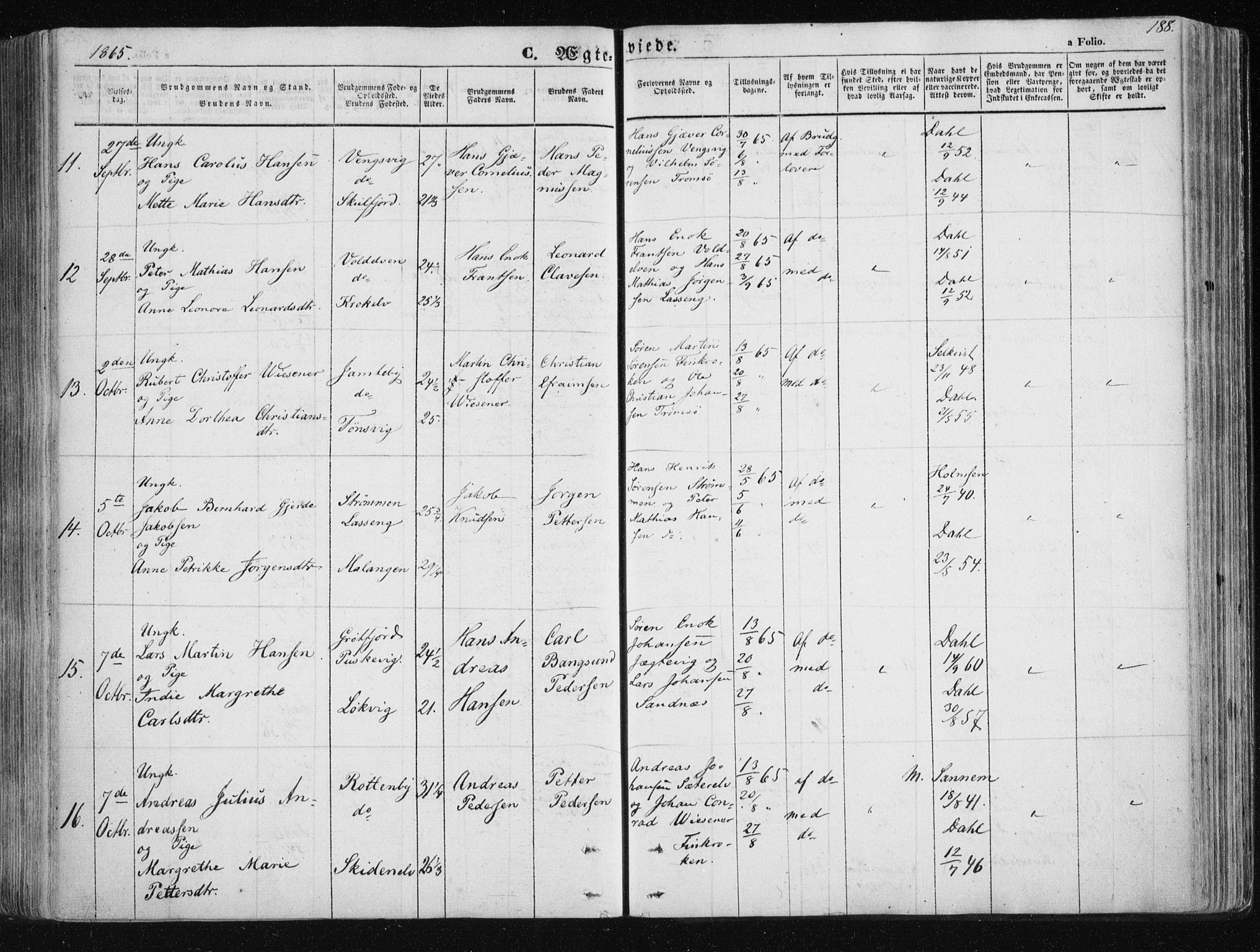 Tromsøysund sokneprestkontor, SATØ/S-1304/G/Ga/L0001kirke: Parish register (official) no. 1, 1856-1867, p. 188