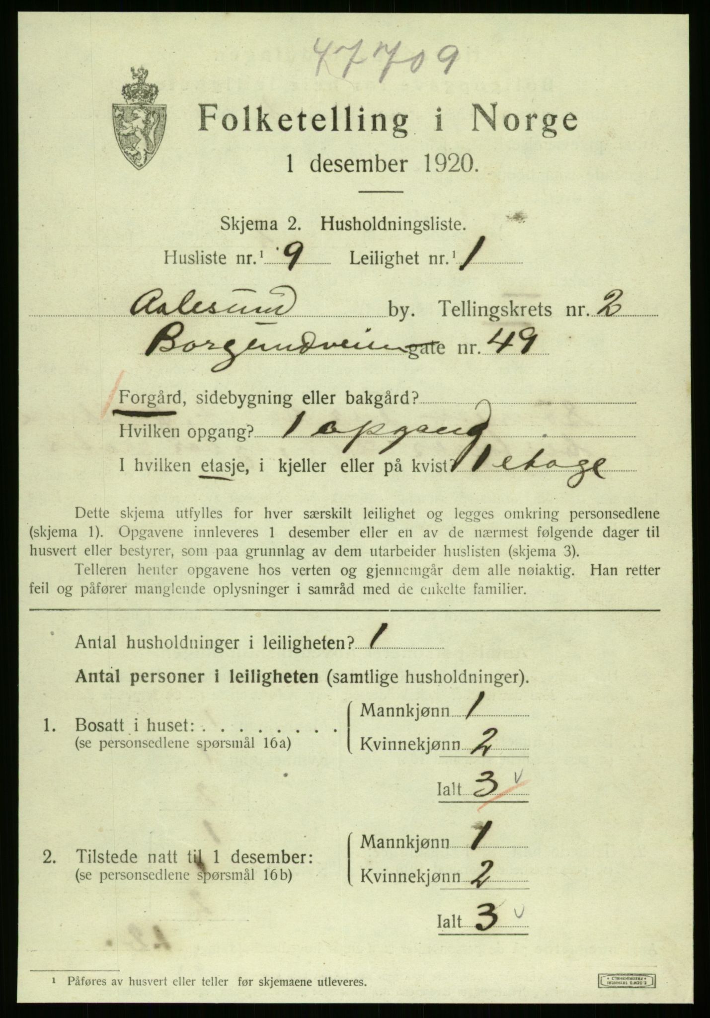 SAT, 1920 census for Ålesund, 1920, p. 9526