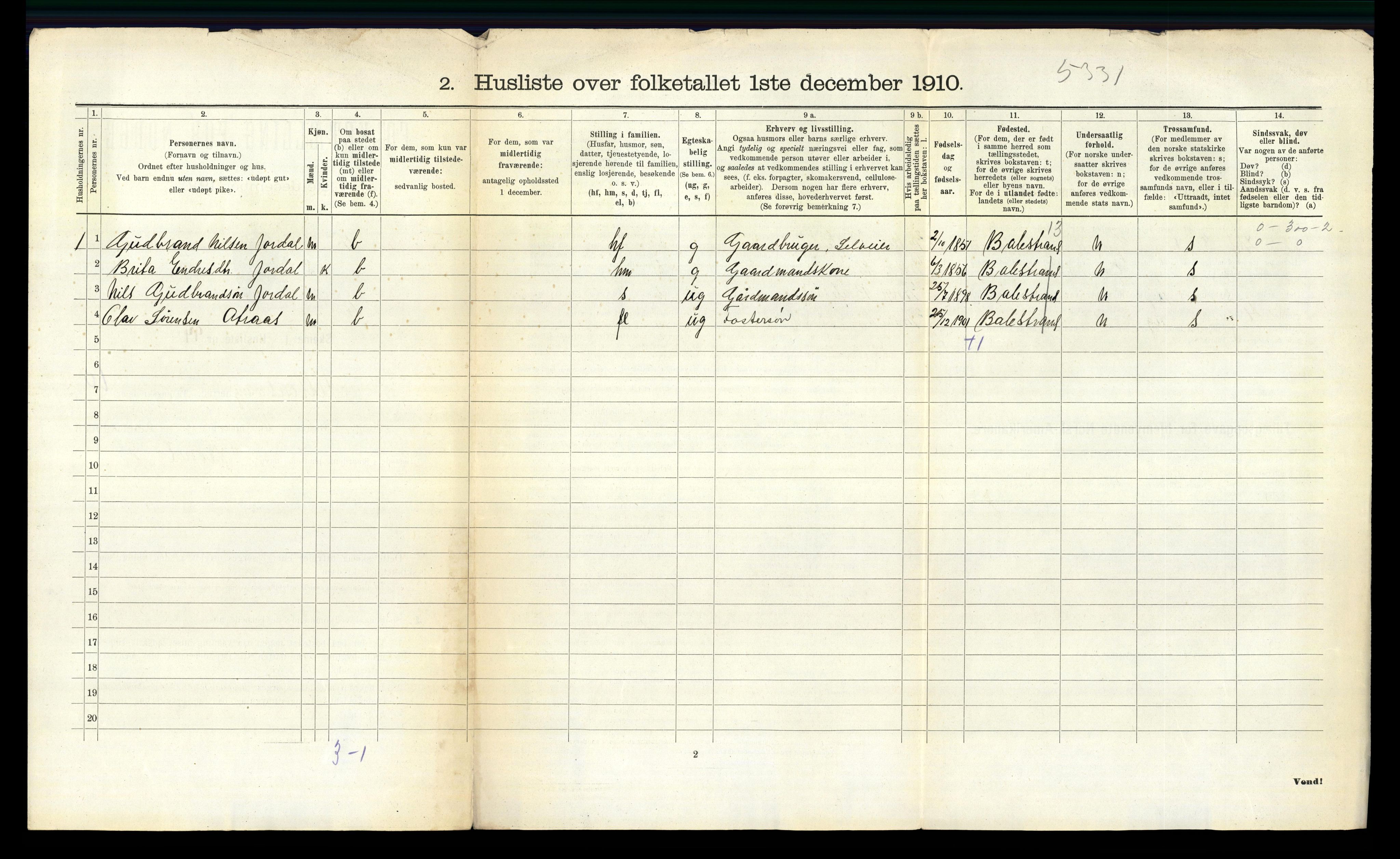 RA, 1910 census for Ullensvang, 1910, p. 1374