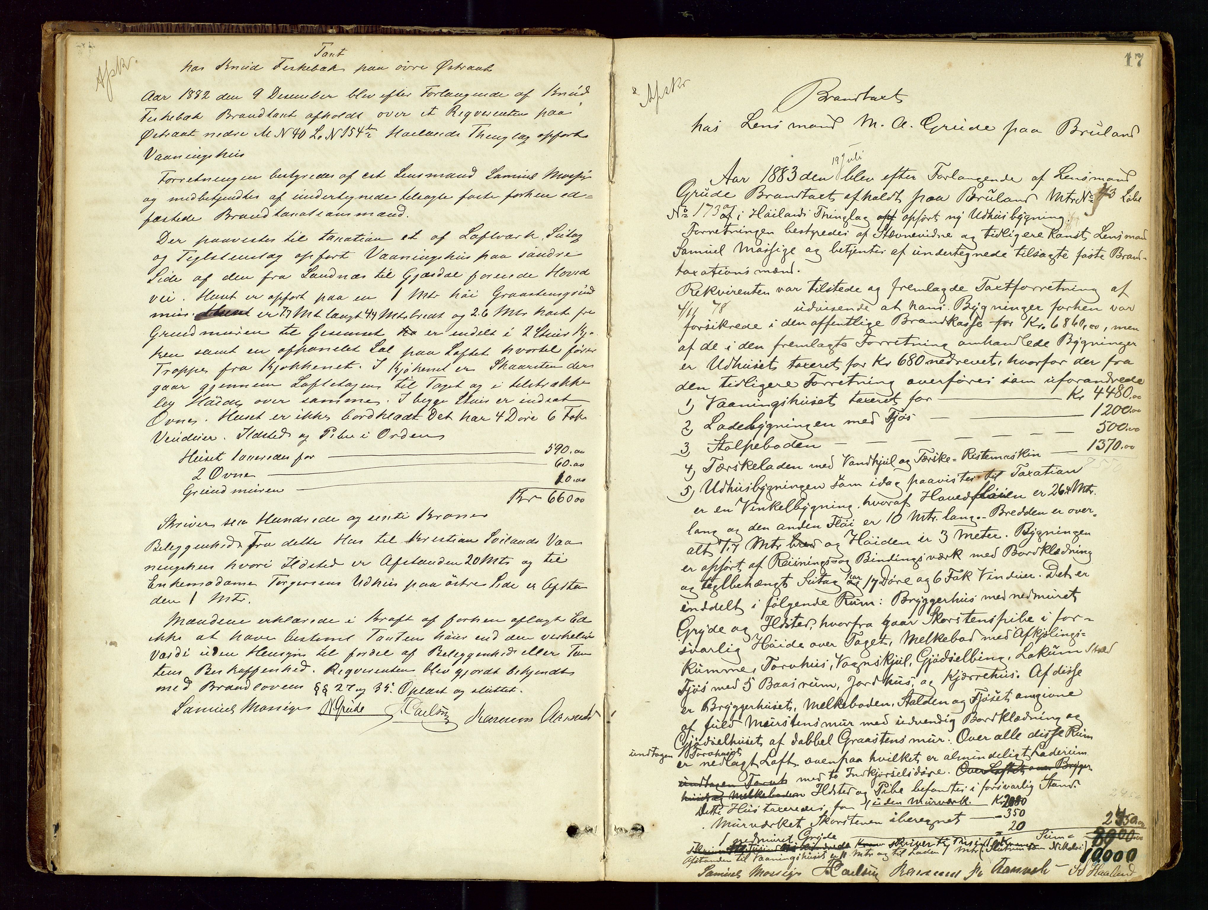 Høyland/Sandnes lensmannskontor, SAST/A-100166/Goa/L0002: "Brandtaxtprotokol for Landafdelingen i Høiland", 1880-1917, p. 16b-17a