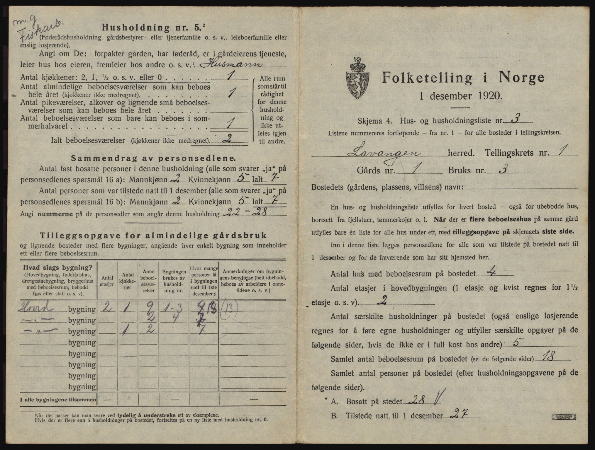 SATØ, 1920 census for Lavangen, 1920, p. 41