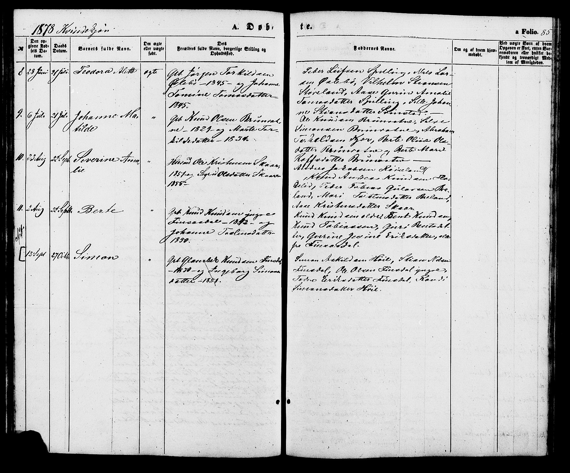 Holum sokneprestkontor, SAK/1111-0022/F/Fa/Fac/L0003: Parish register (official) no. A 3, 1860-1883, p. 85