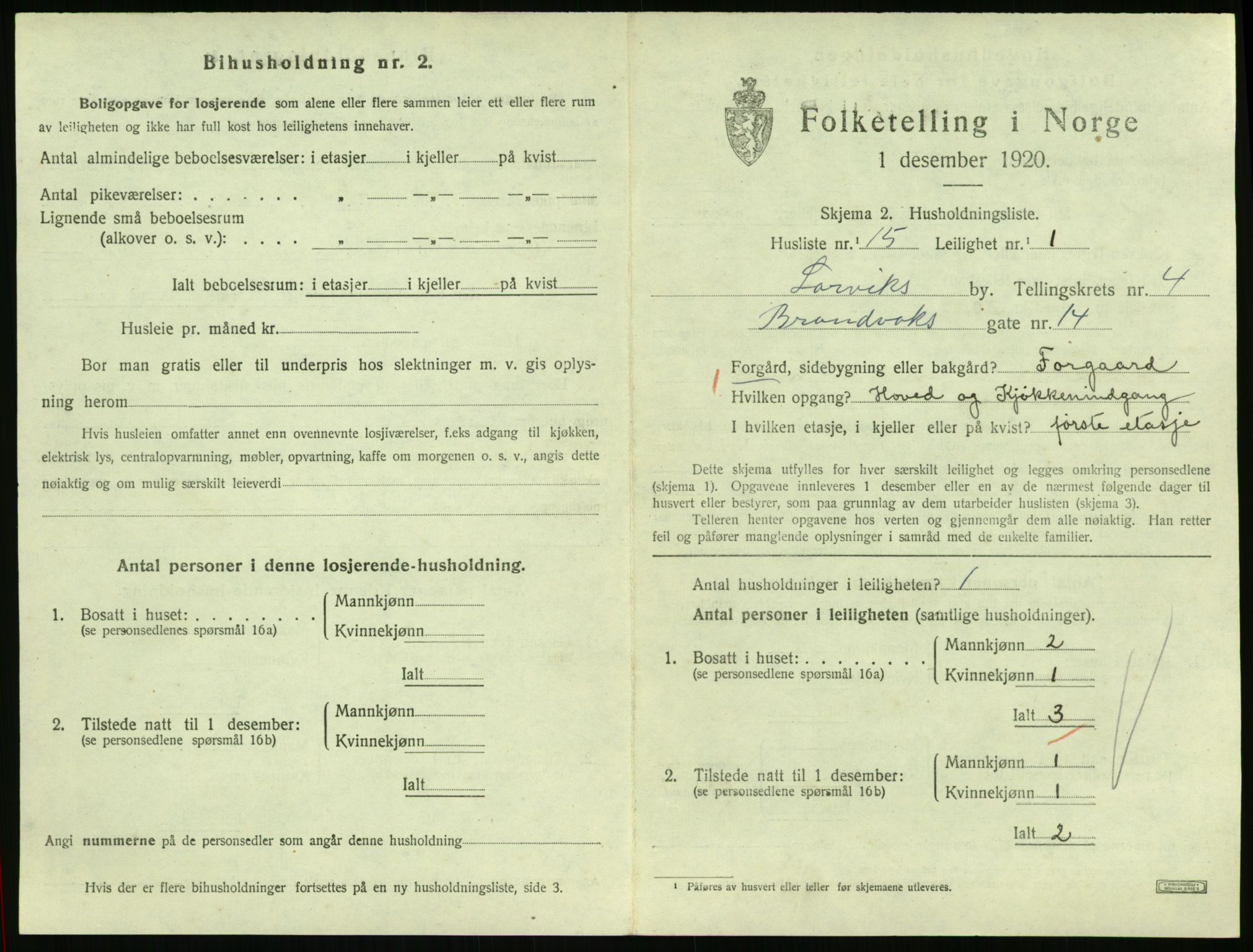 SAKO, 1920 census for Larvik, 1920, p. 4224