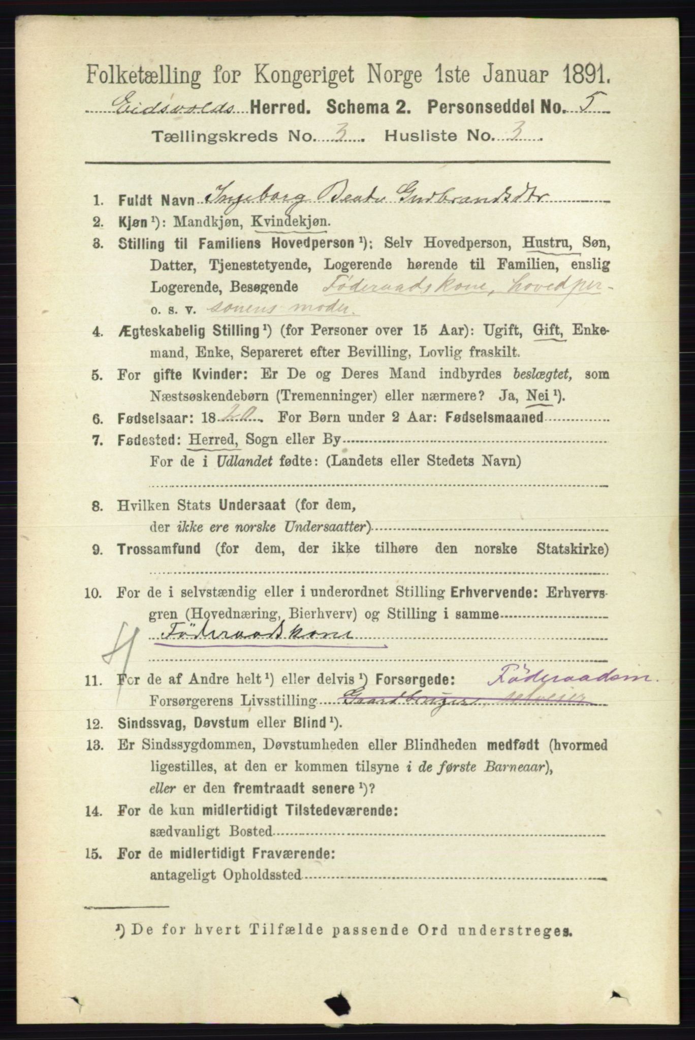 RA, 1891 census for 0237 Eidsvoll, 1891, p. 1609