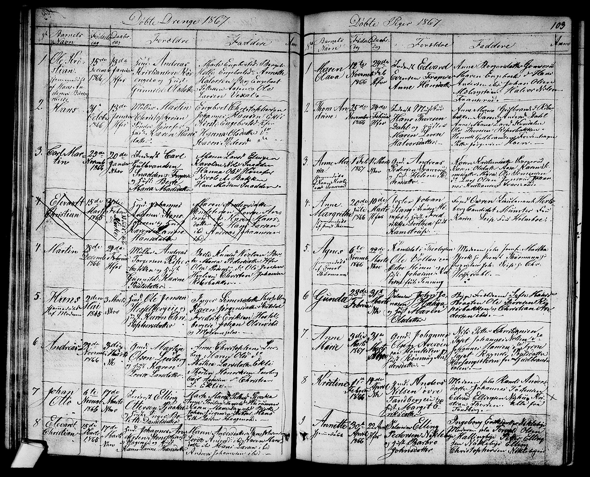 Norderhov kirkebøker, AV/SAKO-A-237/G/Ga/L0006: Parish register (copy) no. I 6, 1849-1876, p. 103