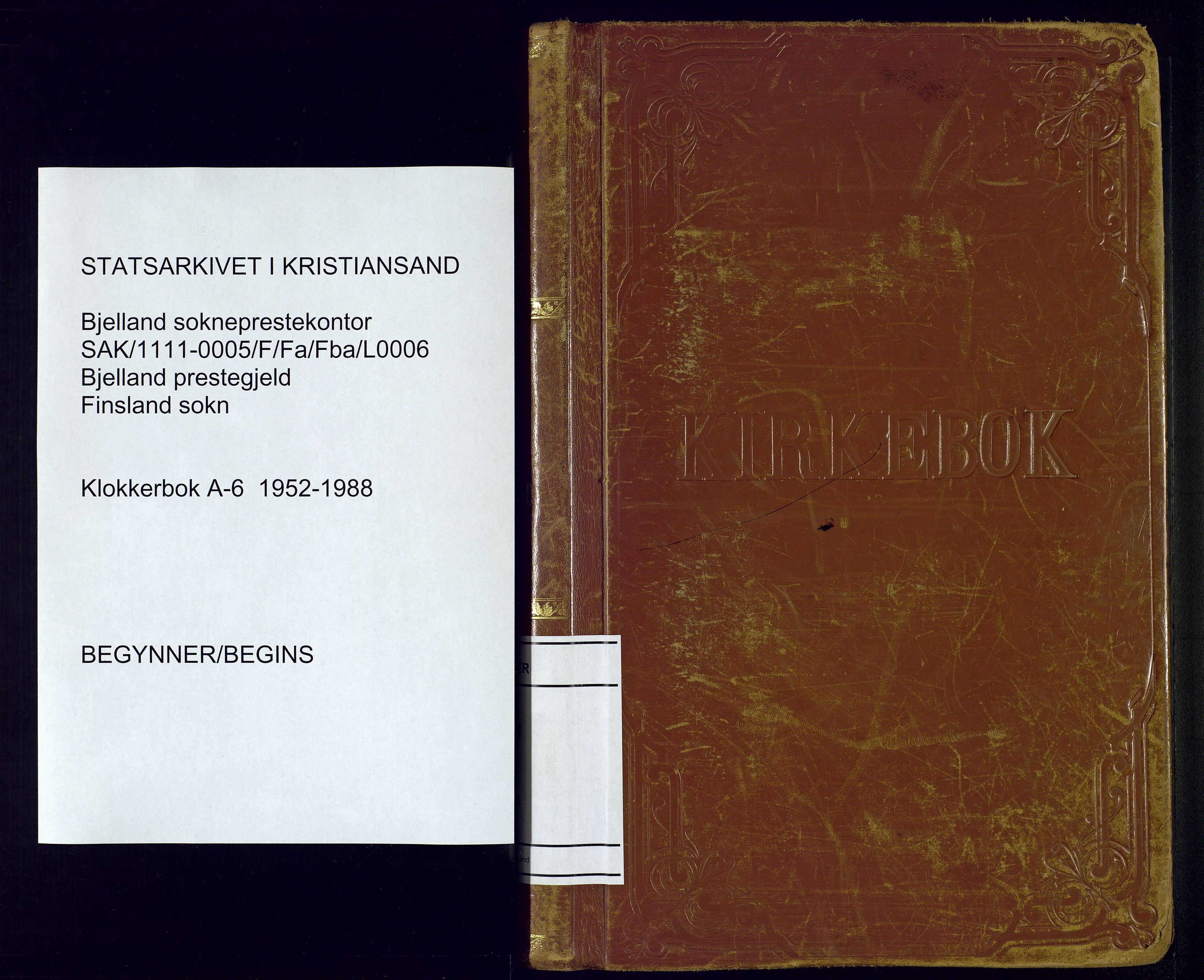 Bjelland sokneprestkontor, AV/SAK-1111-0005/F/Fa/Fab/L0006: Parish register (official) no. A-6, 1952-1988