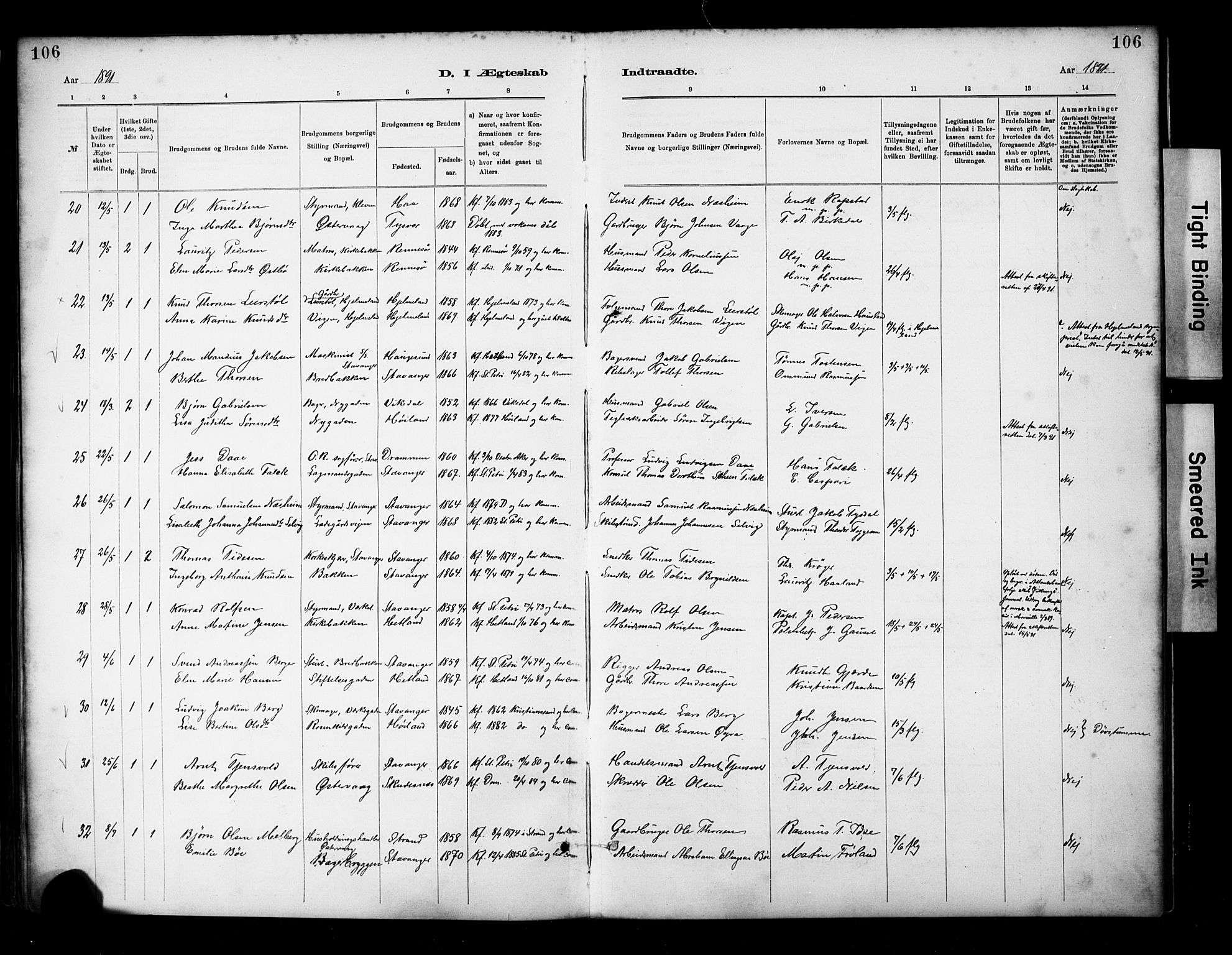 St. Petri sokneprestkontor, SAST/A-101813/001/30/30BA/L0018: Parish register (official) no. A 19, 1879-1900, p. 106