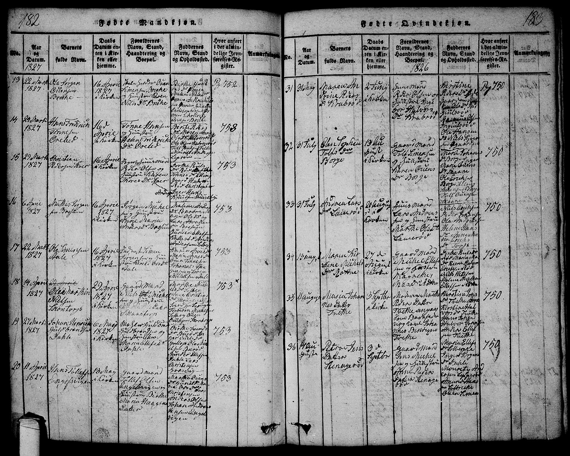 Onsøy prestekontor Kirkebøker, SAO/A-10914/G/Ga/L0001: Parish register (copy) no. I 1, 1814-1840, p. 182-183
