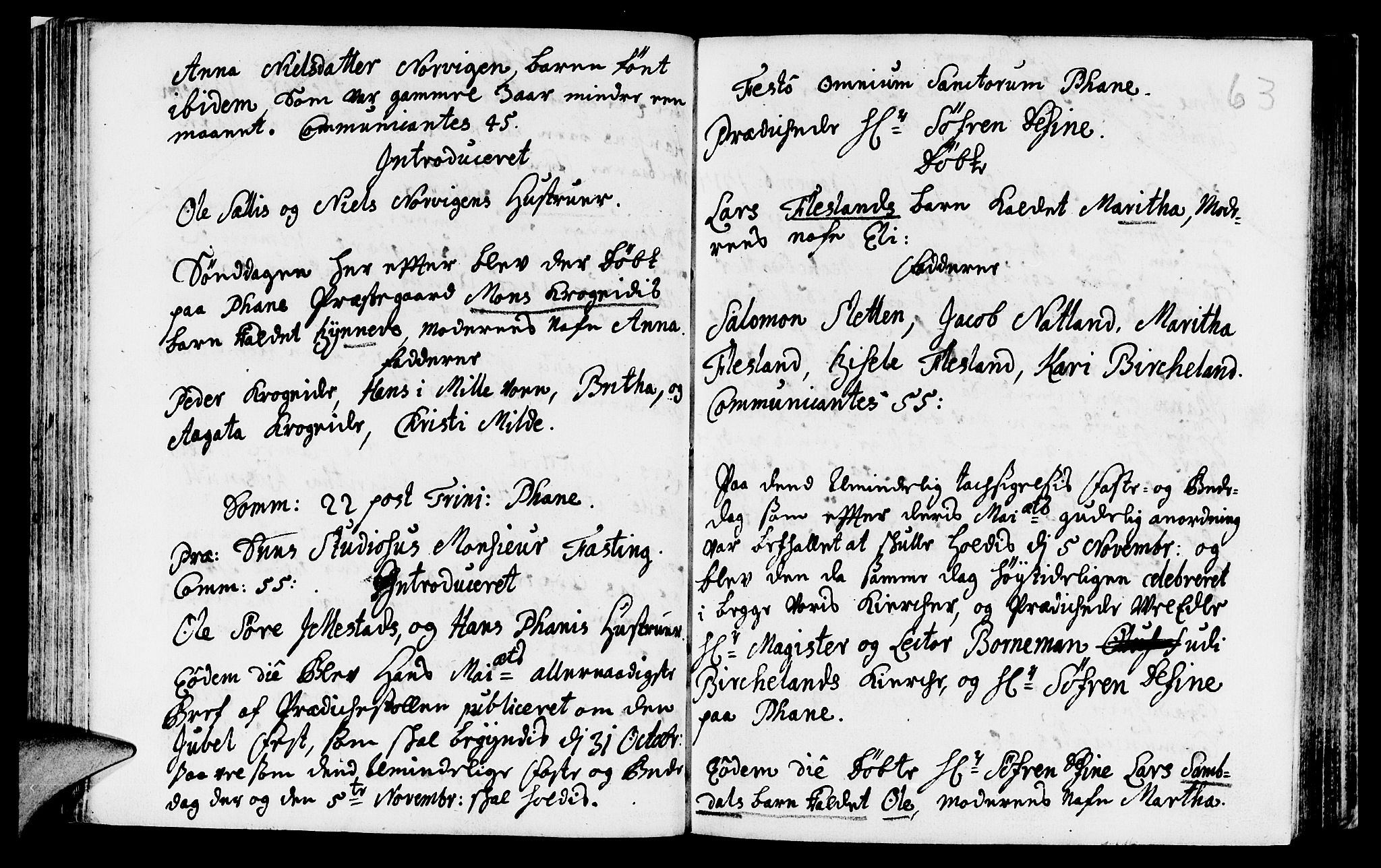 Fana Sokneprestembete, AV/SAB-A-75101/H/Haa/Haaa/L0001: Parish register (official) no. A 1, 1712-1719, p. 63