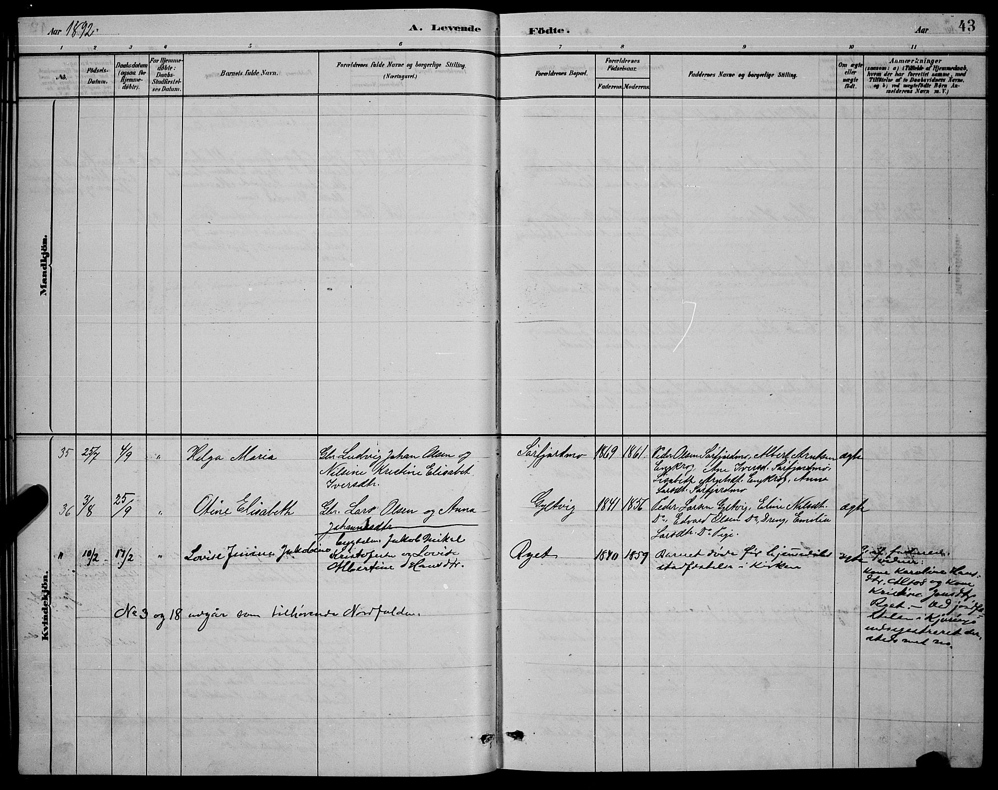 Ministerialprotokoller, klokkerbøker og fødselsregistre - Nordland, AV/SAT-A-1459/853/L0772: Parish register (official) no. 853A11, 1881-1900, p. 43