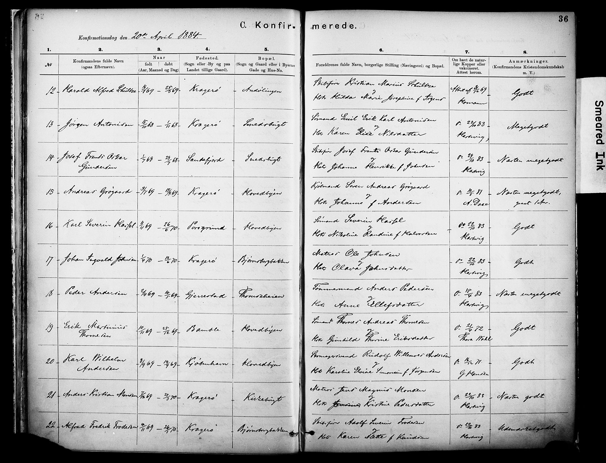 Kragerø kirkebøker, SAKO/A-278/F/Fa/L0012: Parish register (official) no. 12, 1880-1904, p. 36