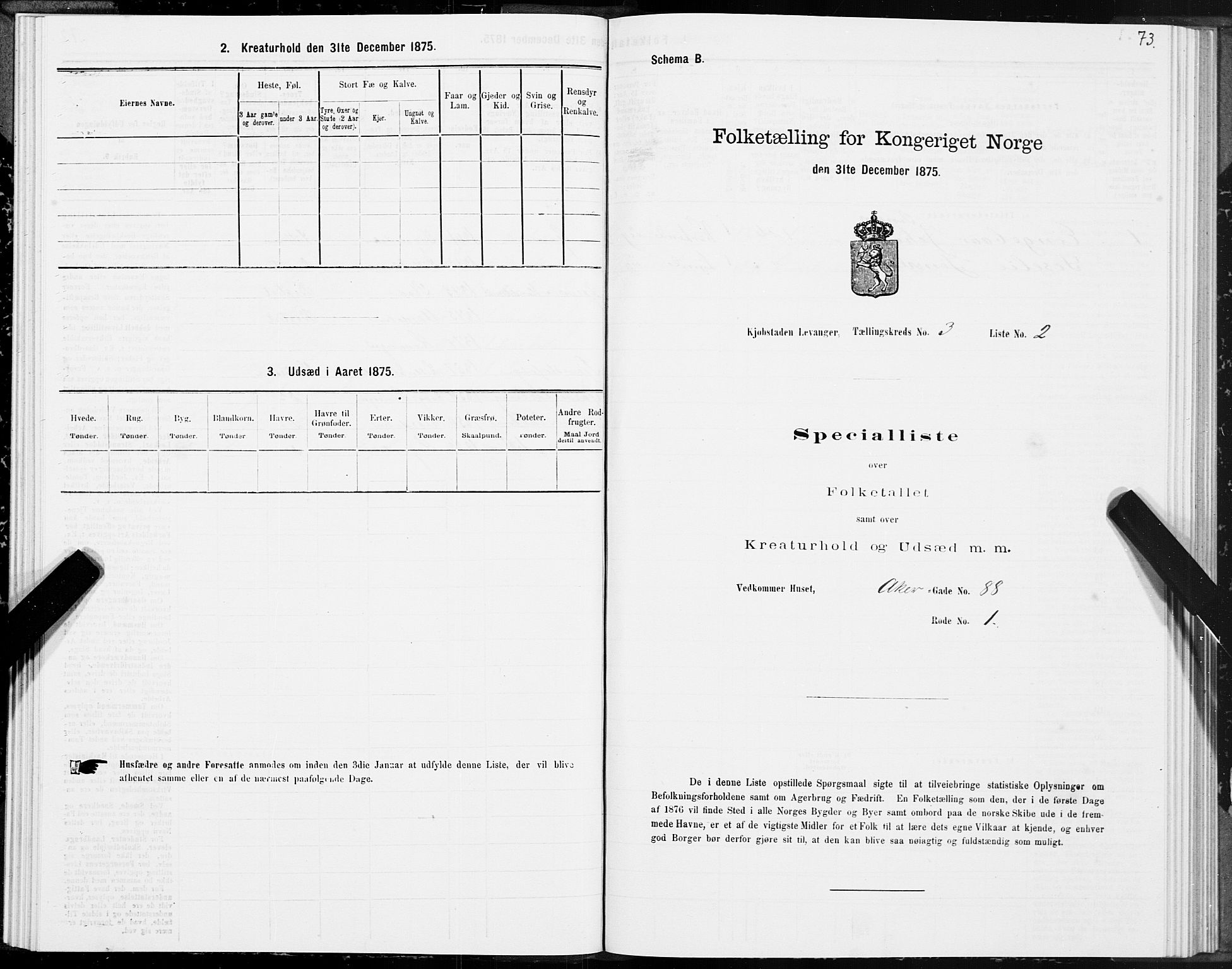 SAT, 1875 census for 1701B Levanger/Levanger, 1875, p. 73