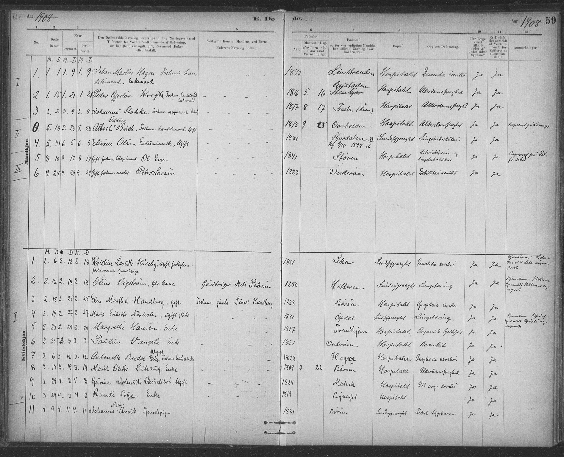 Ministerialprotokoller, klokkerbøker og fødselsregistre - Sør-Trøndelag, SAT/A-1456/623/L0470: Parish register (official) no. 623A04, 1884-1938, p. 59