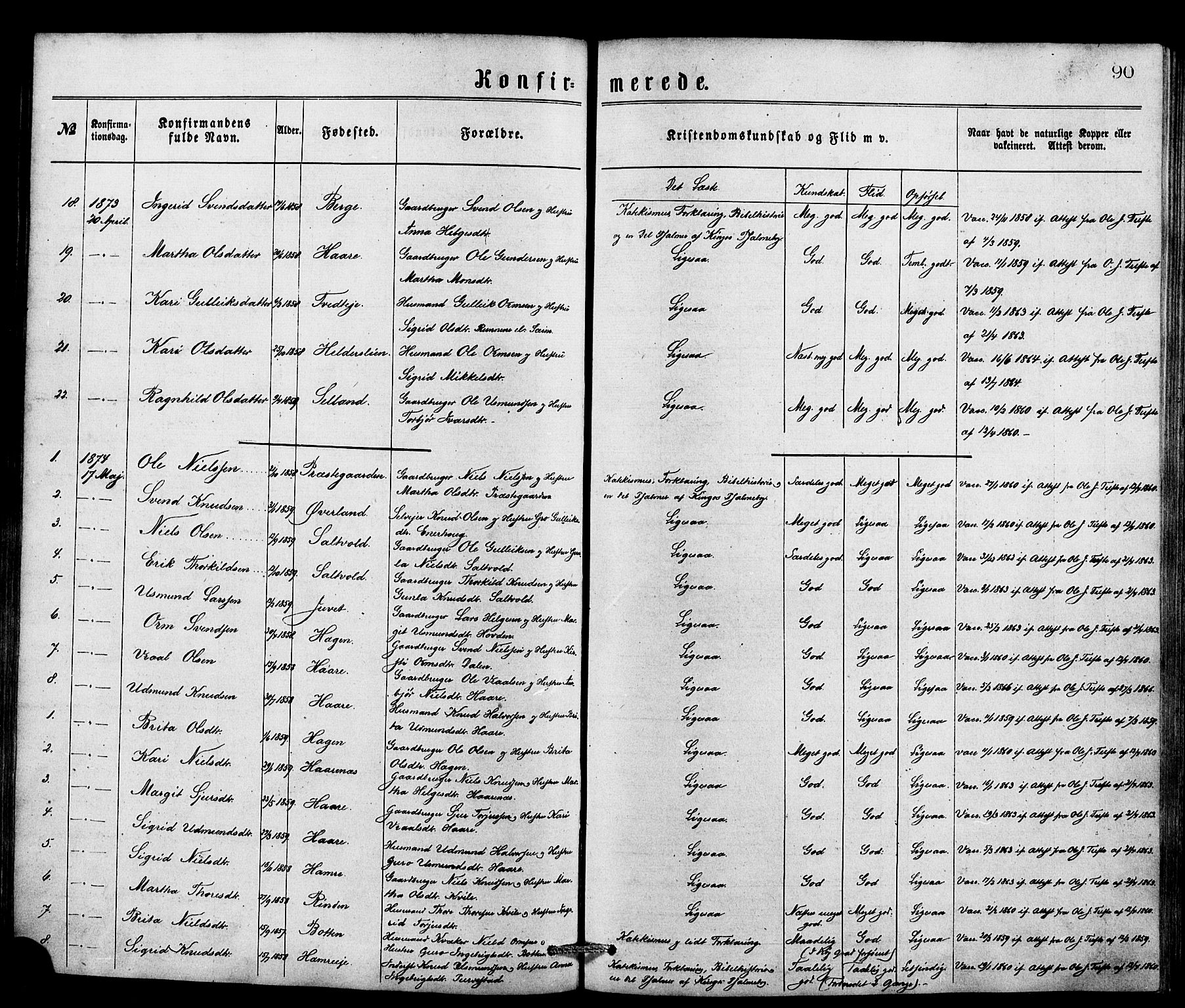 Røldal sokneprestembete, SAB/A-100247: Parish register (official) no. A 4, 1870-1886, p. 90