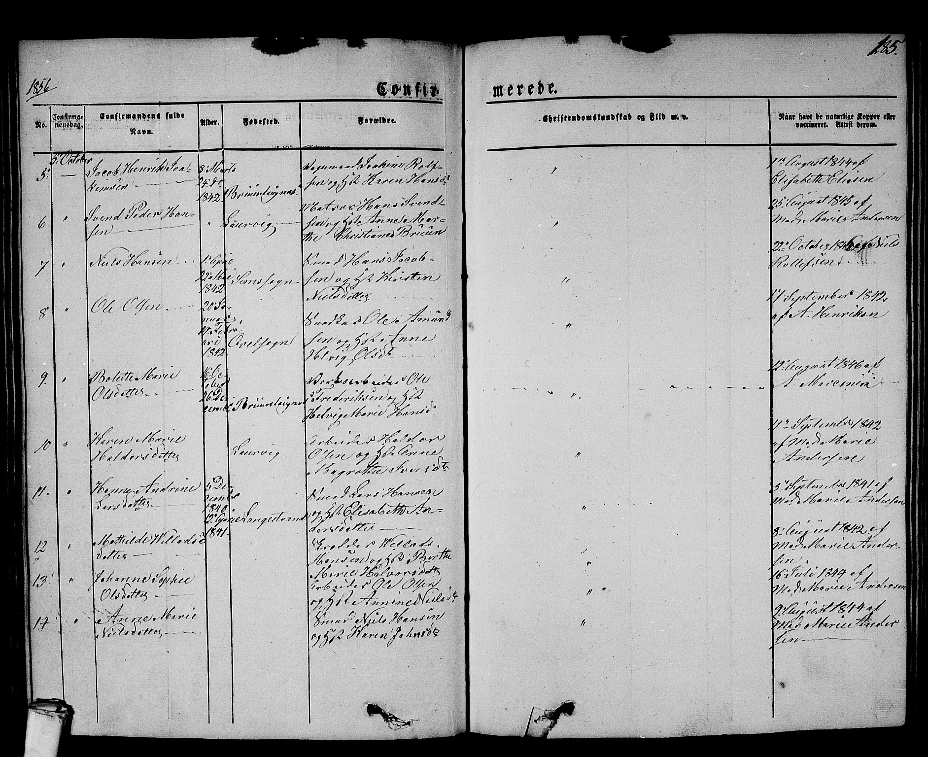 Larvik kirkebøker, SAKO/A-352/G/Gb/L0002: Parish register (copy) no. II 2, 1843-1866, p. 185