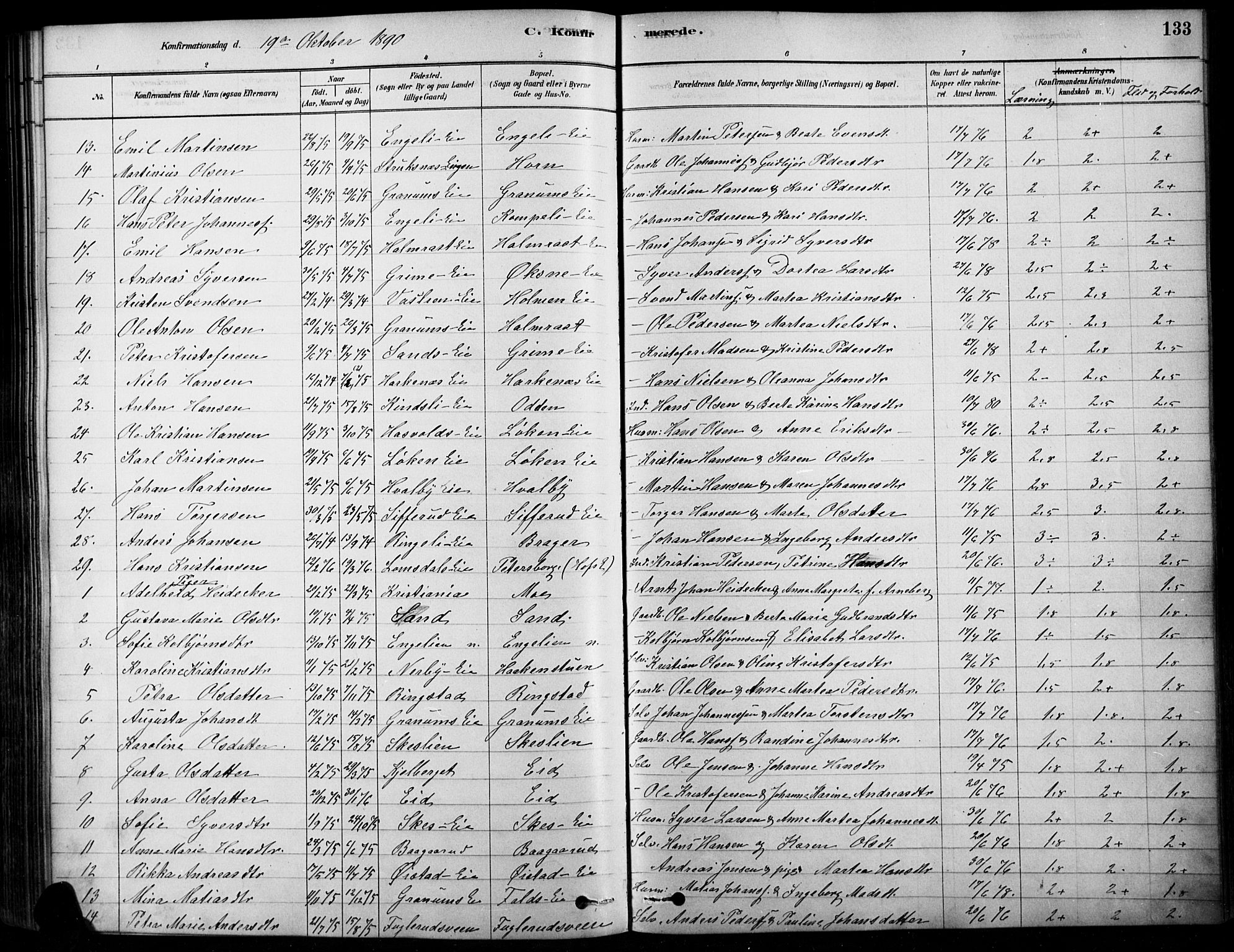 Søndre Land prestekontor, SAH/PREST-122/K/L0003: Parish register (official) no. 3, 1878-1894, p. 133