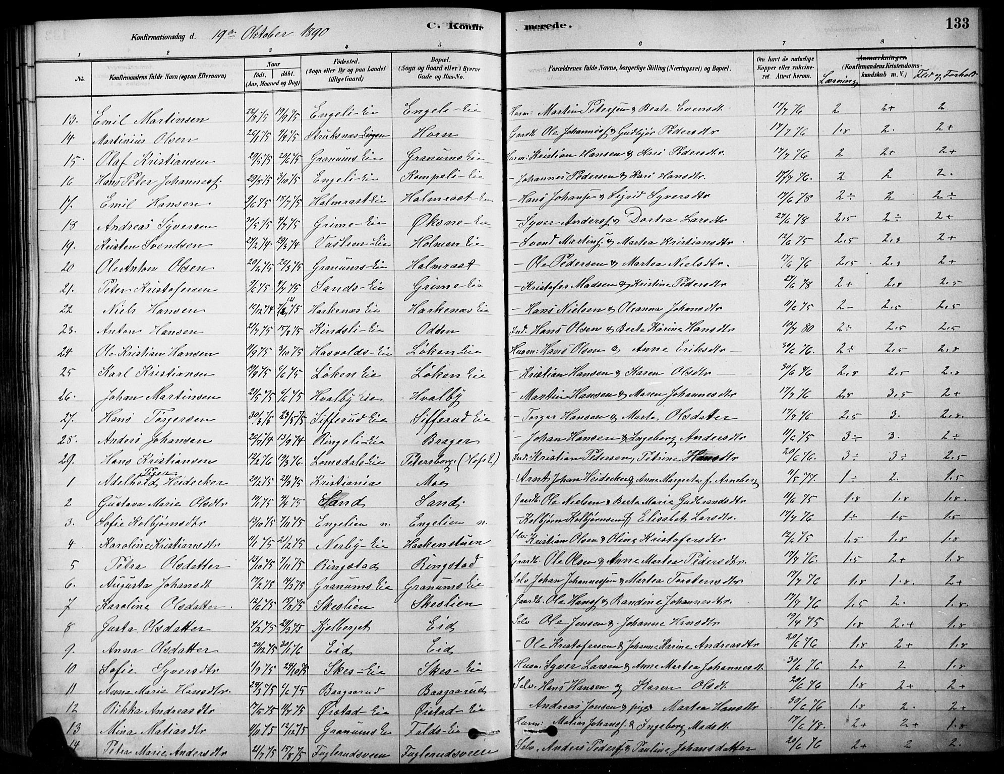 Søndre Land prestekontor, AV/SAH-PREST-122/K/L0003: Parish register (official) no. 3, 1878-1894, p. 133