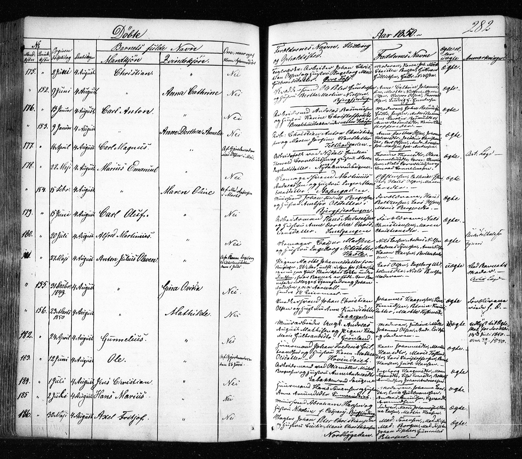 Aker prestekontor kirkebøker, SAO/A-10861/F/L0019: Parish register (official) no. 19, 1842-1852, p. 282