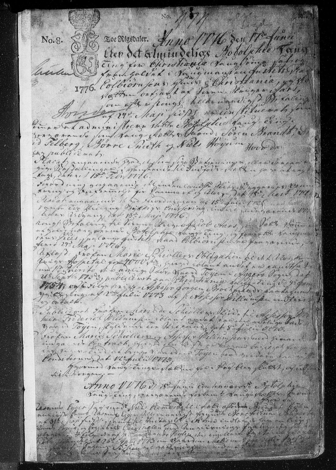 Christiania lagting, SAO/A-11131/F/Fa/L0017: Tingbok, 1776-1790, p. 1b-2a