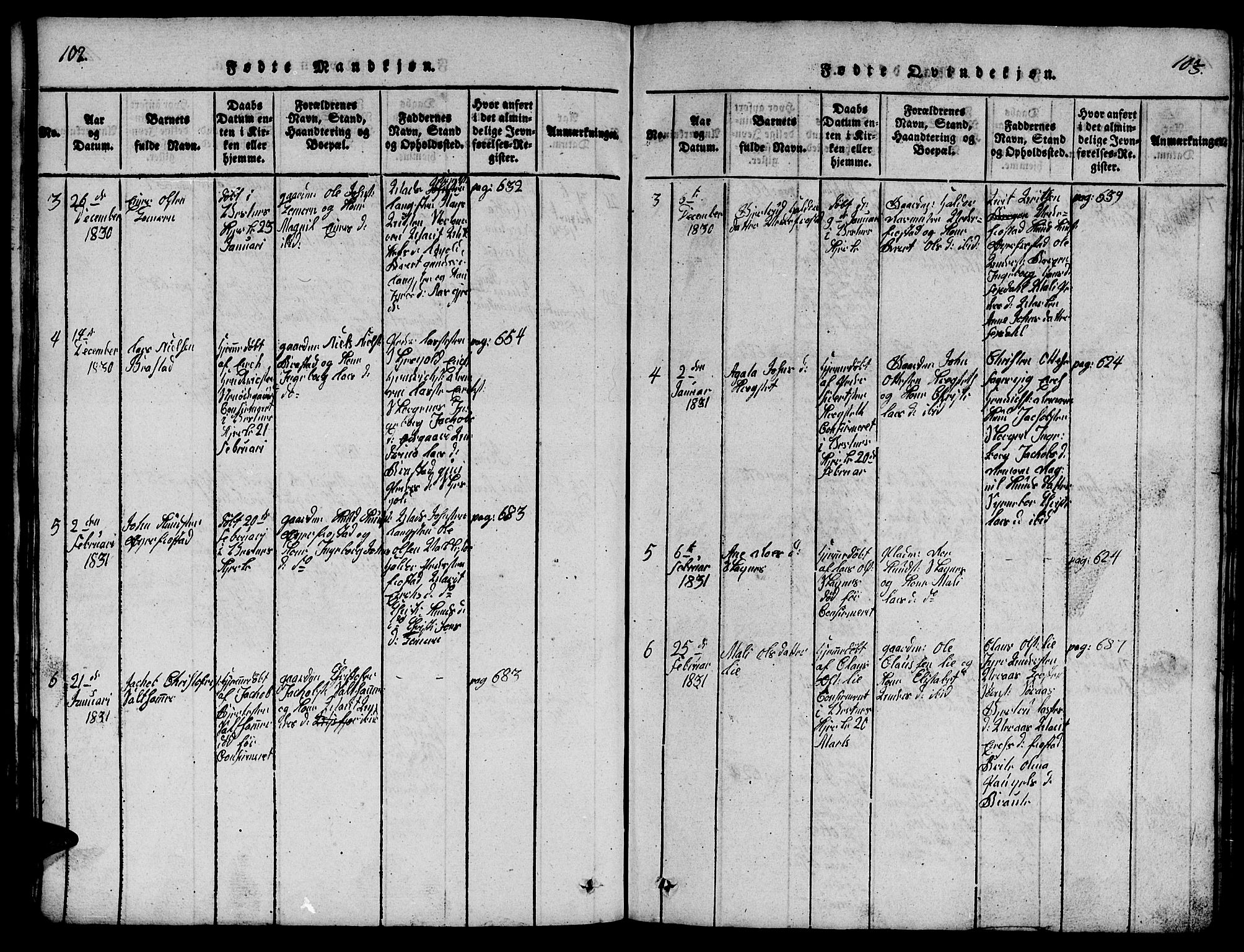 Ministerialprotokoller, klokkerbøker og fødselsregistre - Møre og Romsdal, AV/SAT-A-1454/539/L0535: Parish register (copy) no. 539C01, 1818-1842, p. 102-103