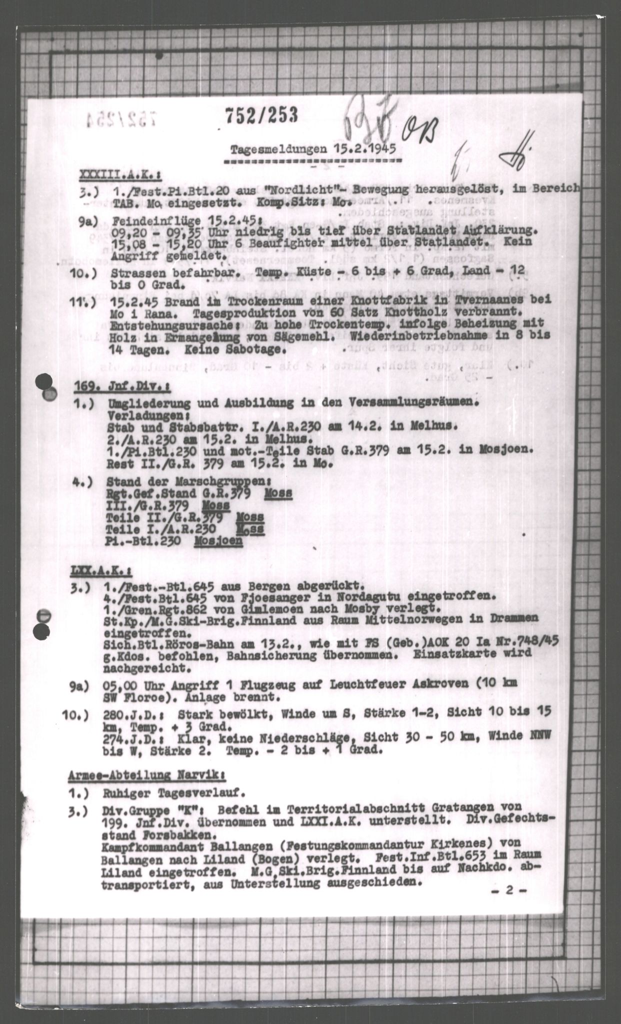 Forsvarets Overkommando. 2 kontor. Arkiv 11.4. Spredte tyske arkivsaker, AV/RA-RAFA-7031/D/Dar/Dara/L0003: Krigsdagbøker for 20. Gebirgs-Armee-Oberkommando (AOK 20), 1945, p. 70