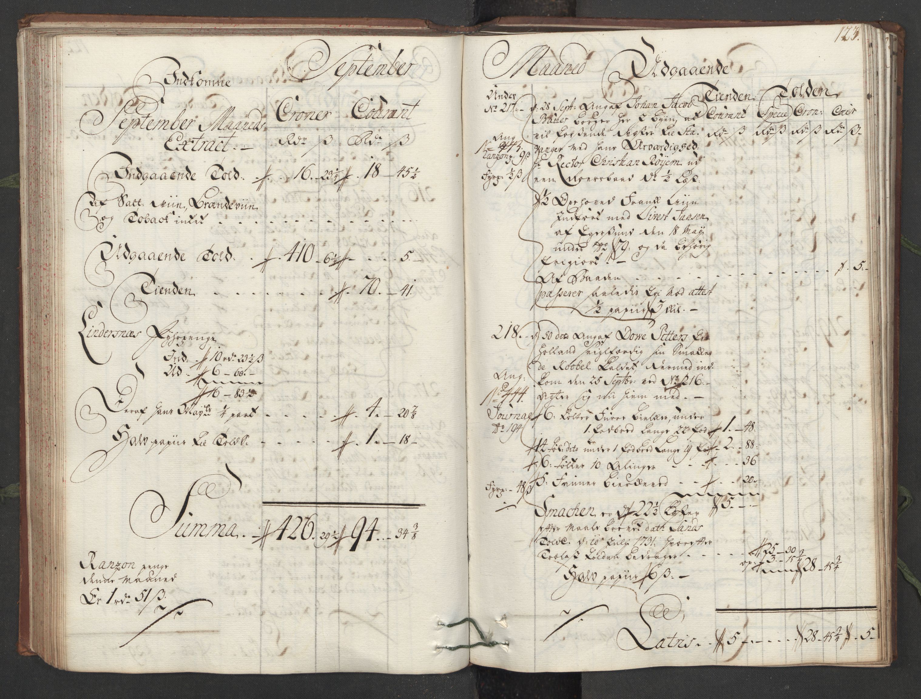 Generaltollkammeret, tollregnskaper, AV/RA-EA-5490/R16/L0013/0001: Tollregnskaper Kristiansand / Hovedtollbok, 1733, p. 122b-123a