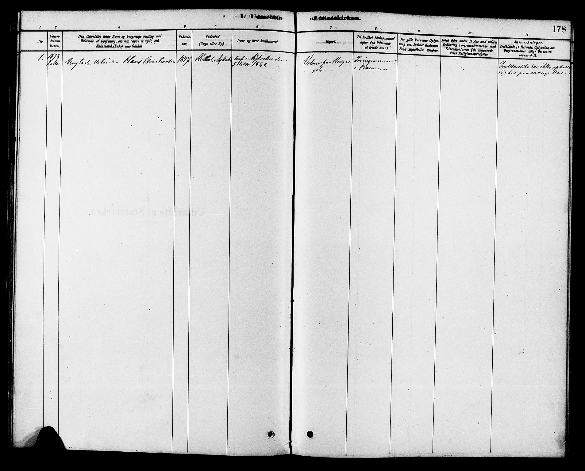 Modum kirkebøker, AV/SAKO-A-234/F/Fa/L0015: Parish register (official) no. 15 /1, 1877-1889, p. 178