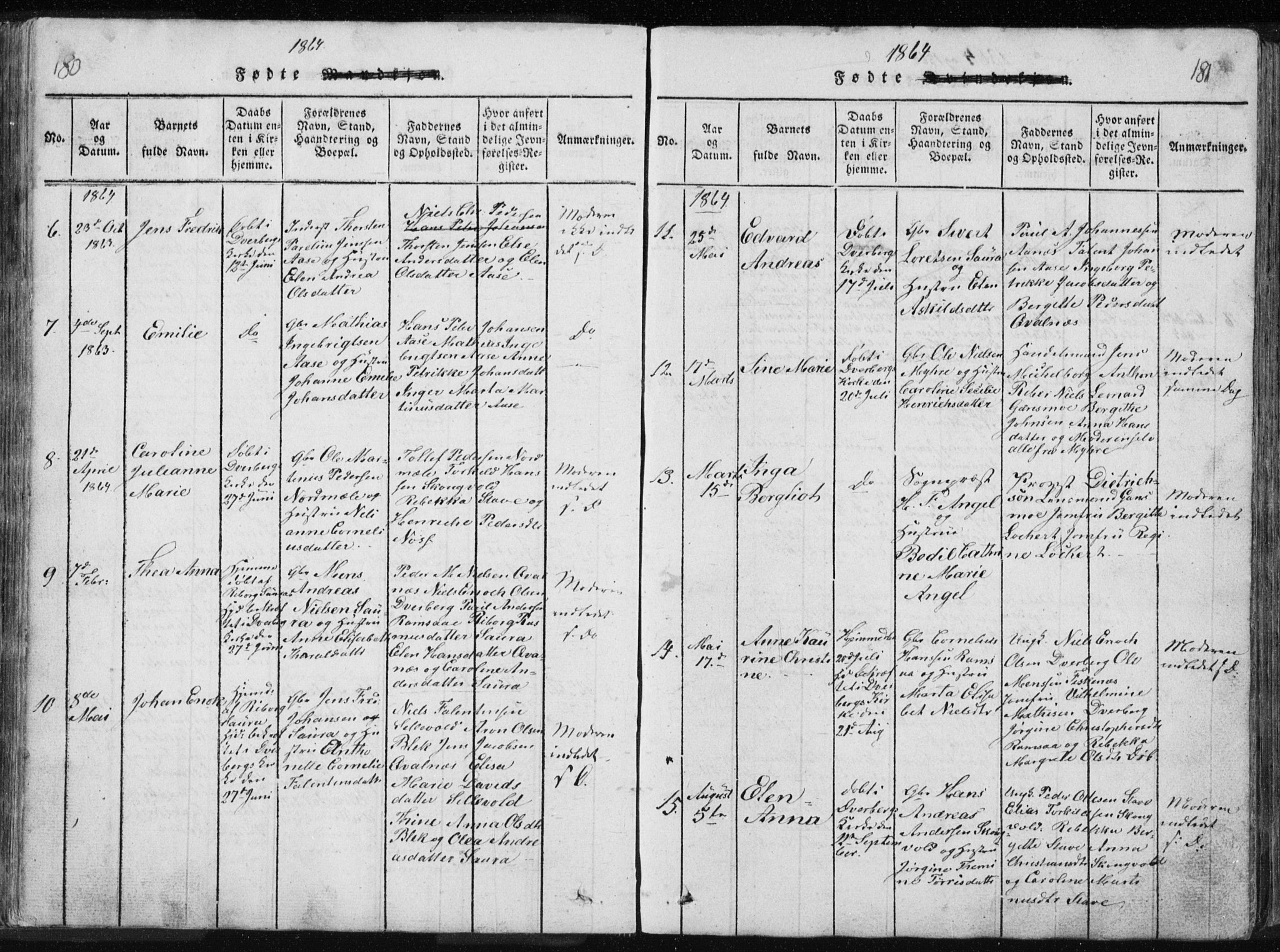 Ministerialprotokoller, klokkerbøker og fødselsregistre - Nordland, AV/SAT-A-1459/897/L1411: Parish register (copy) no. 897C01, 1820-1866, p. 180-181