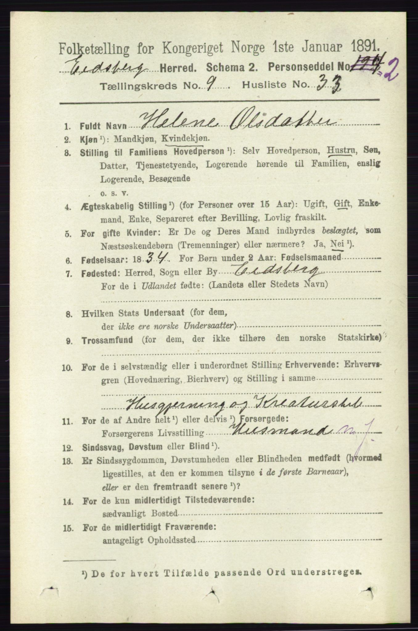 RA, 1891 census for 0125 Eidsberg, 1891, p. 5360