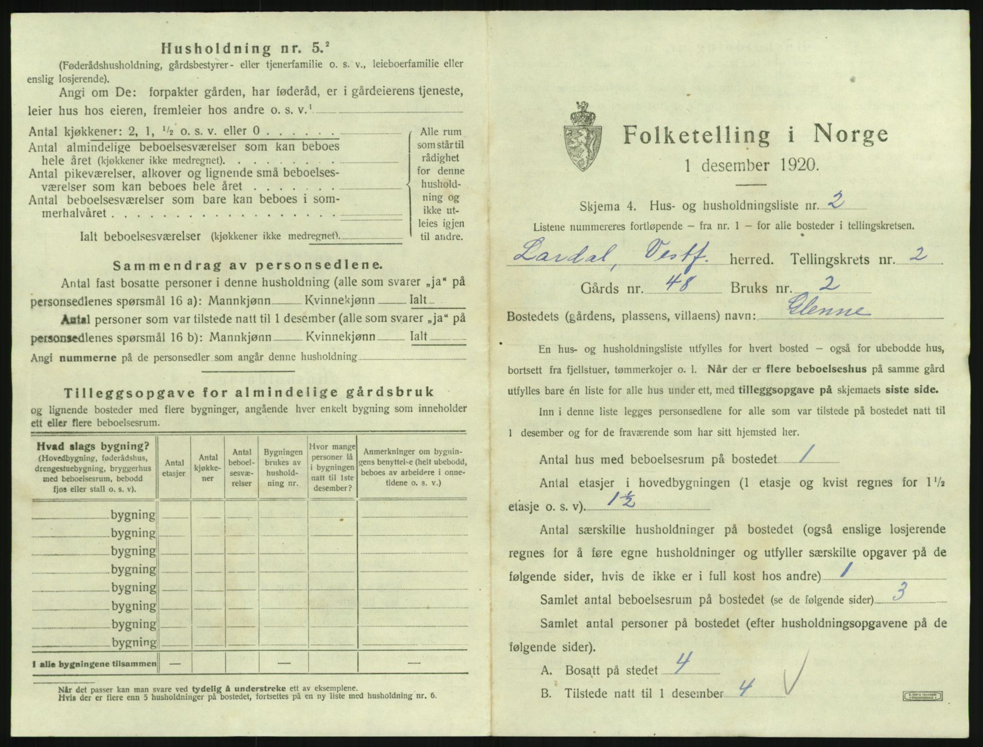 SAKO, 1920 census for Lardal, 1920, p. 213