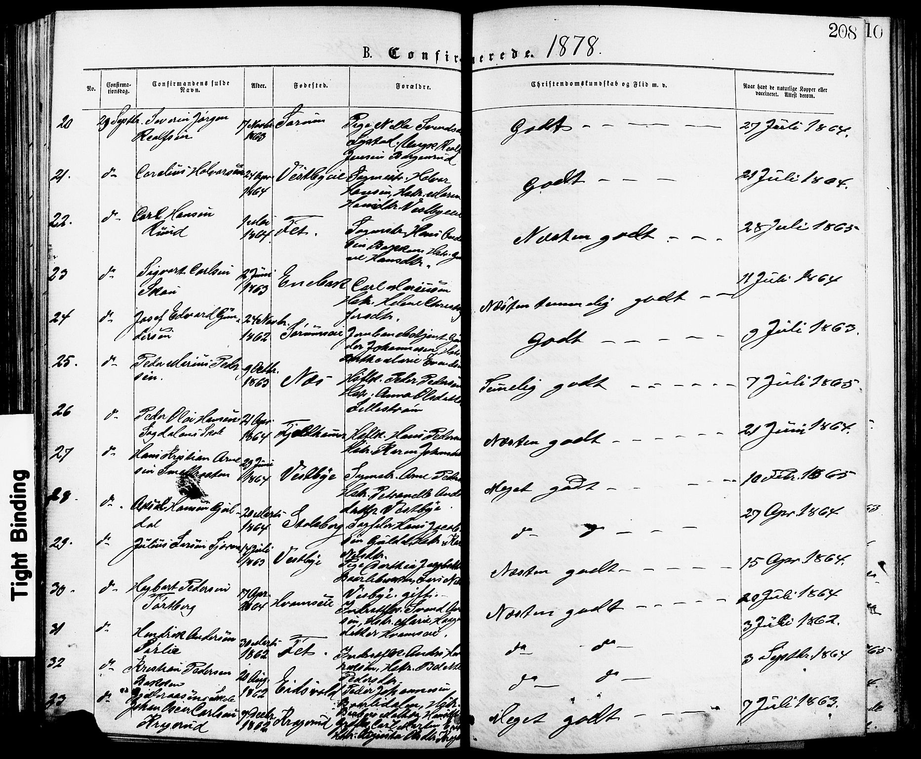 Skedsmo prestekontor Kirkebøker, AV/SAO-A-10033a/F/Fa/L0012: Parish register (official) no. I 12, 1876-1883, p. 208