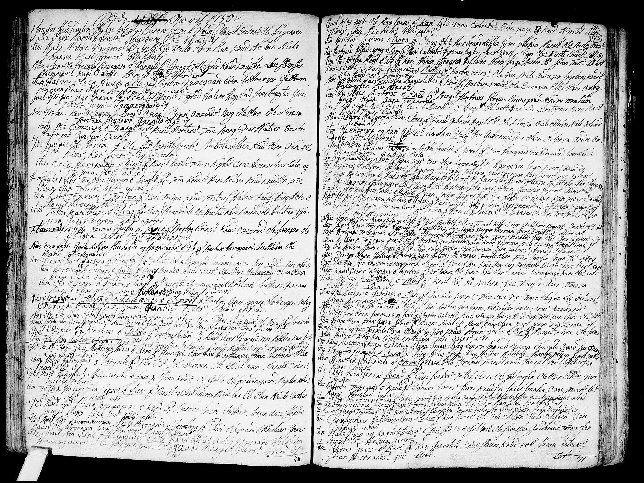 Nes kirkebøker, SAKO/A-236/F/Fa/L0002: Parish register (official) no. 2, 1707-1759, p. 173