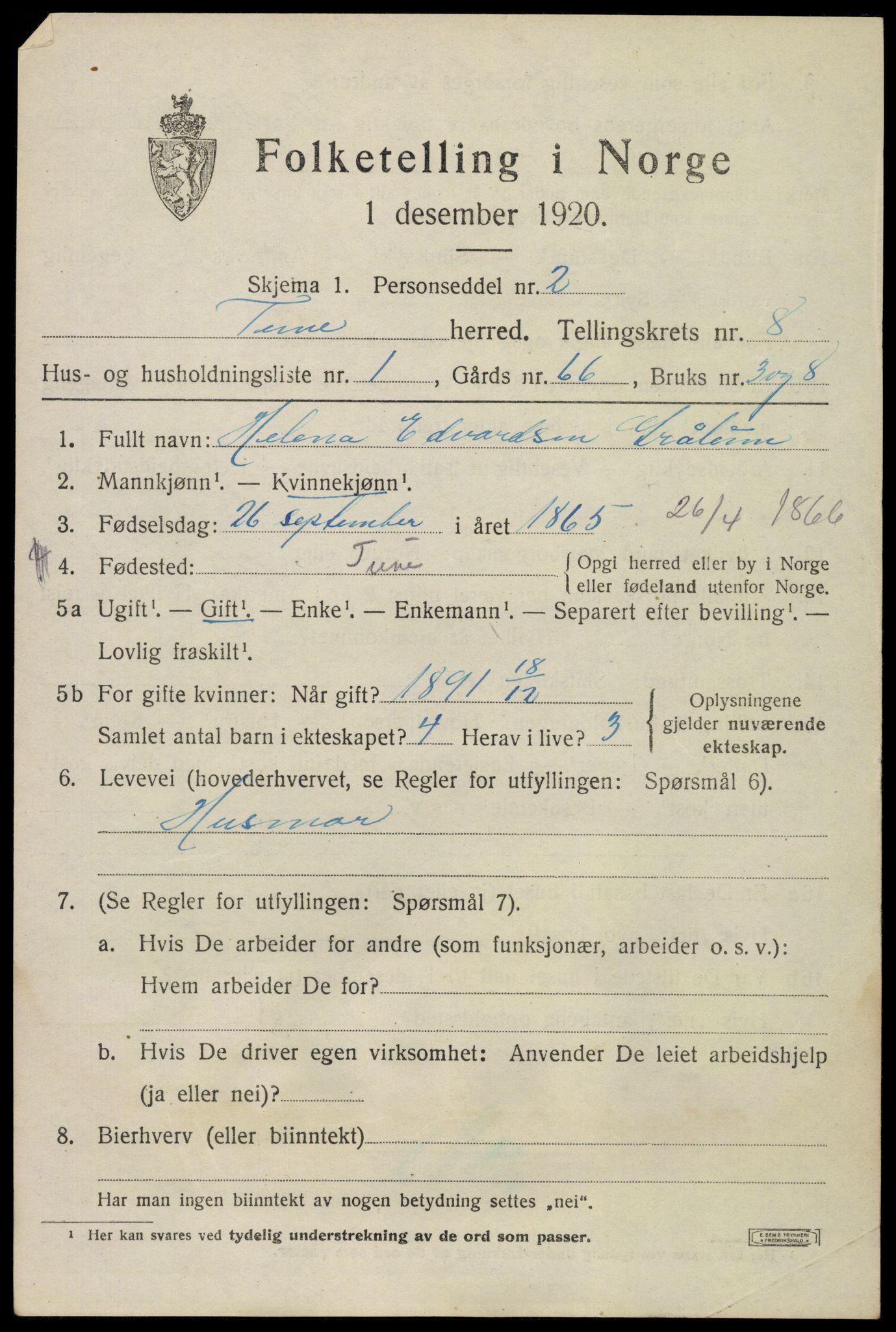 SAO, 1920 census for Tune, 1920, p. 6684