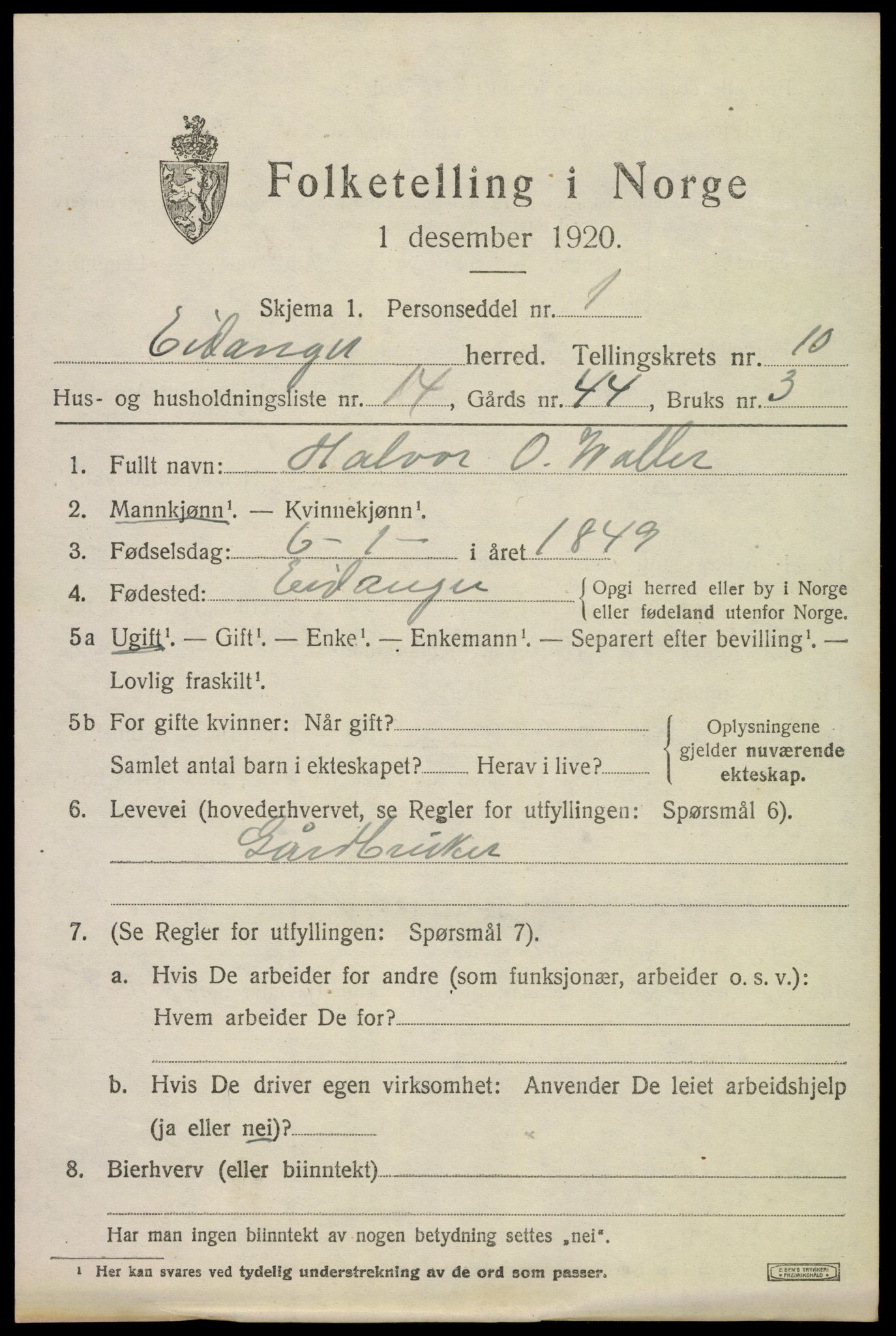 SAKO, 1920 census for Eidanger, 1920, p. 6488