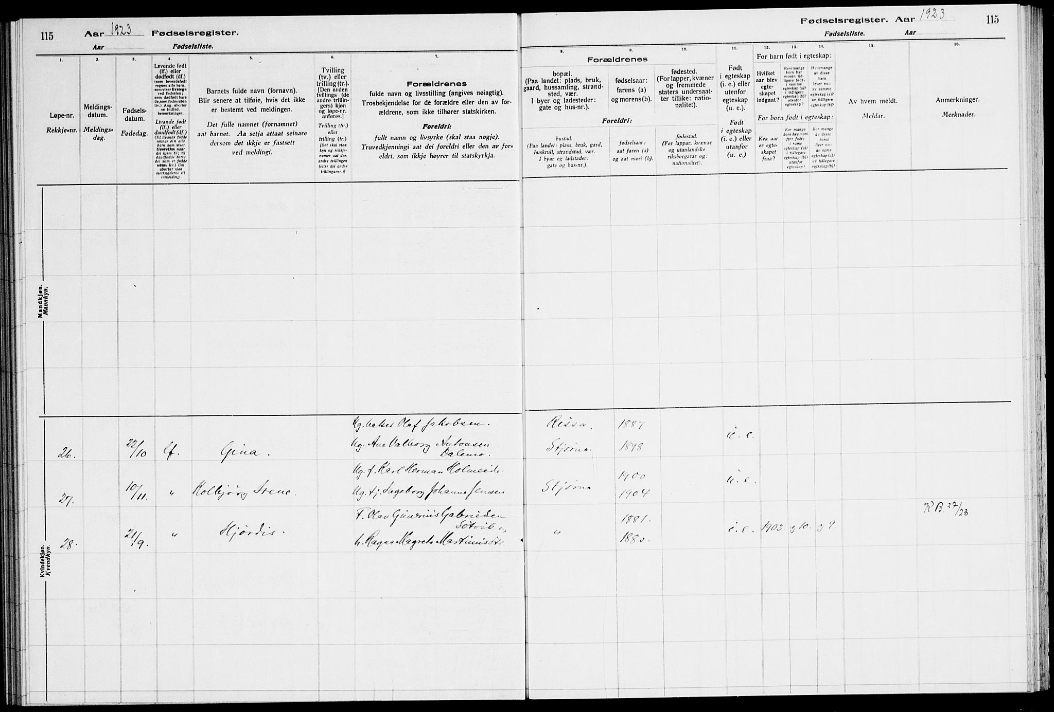 Ministerialprotokoller, klokkerbøker og fødselsregistre - Sør-Trøndelag, AV/SAT-A-1456/651/L0650: Birth register no. 651.II.4.1, 1916-1923, p. 115