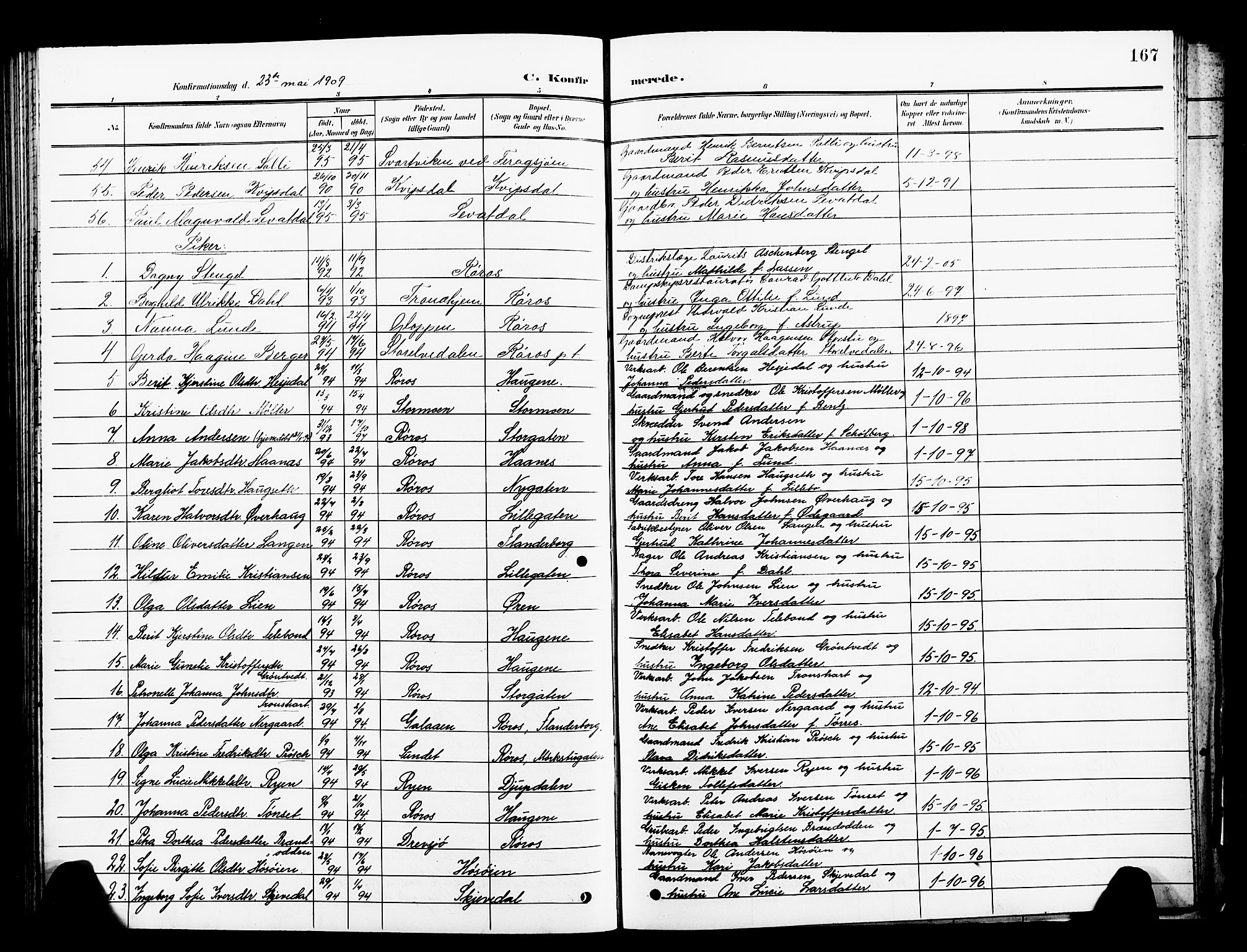 Ministerialprotokoller, klokkerbøker og fødselsregistre - Sør-Trøndelag, SAT/A-1456/681/L0942: Parish register (copy) no. 681C06, 1906-1925, p. 167