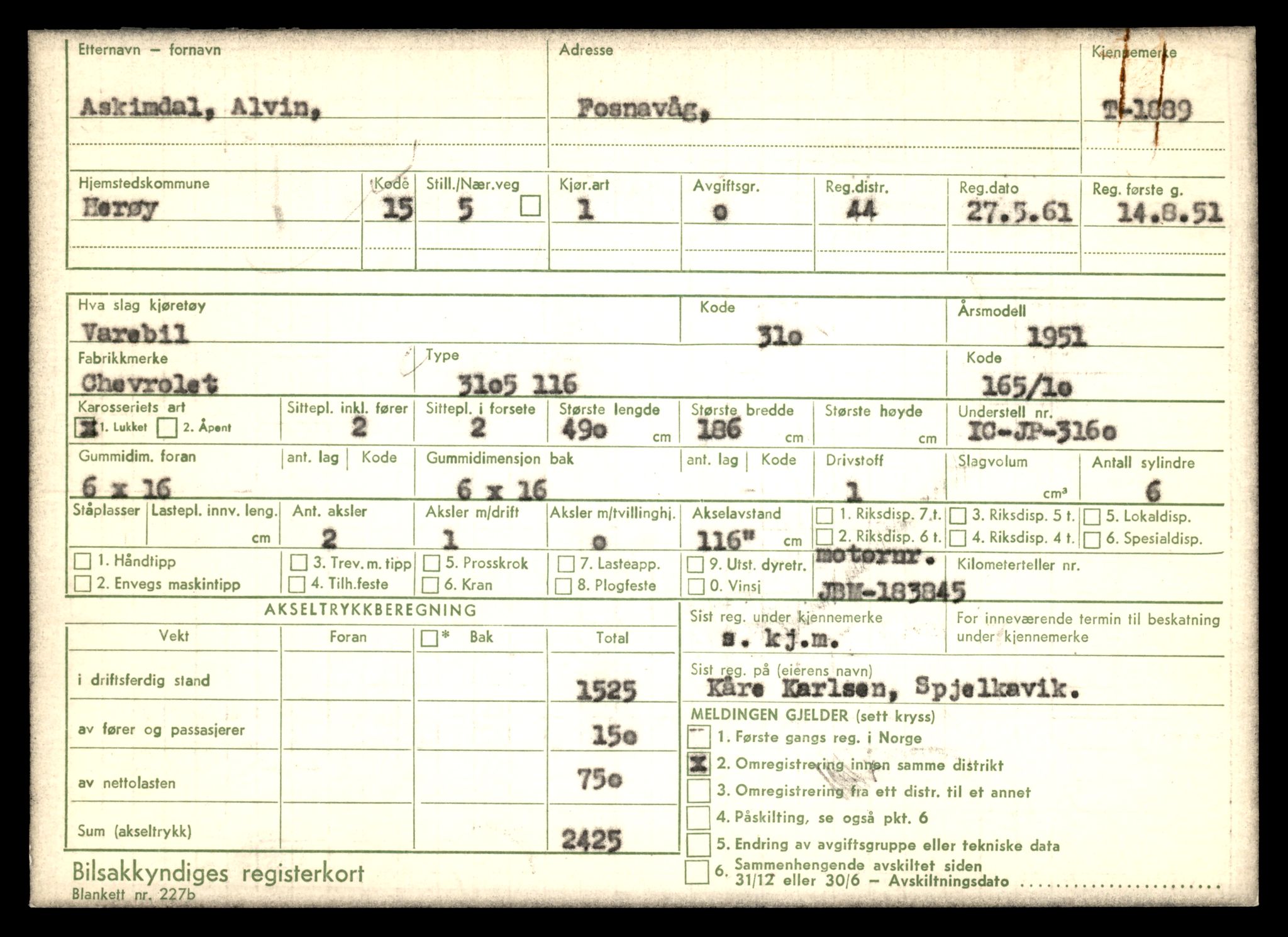 Møre og Romsdal vegkontor - Ålesund trafikkstasjon, AV/SAT-A-4099/F/Fe/L0016: Registreringskort for kjøretøy T 1851 - T 1984, 1927-1998, p. 791