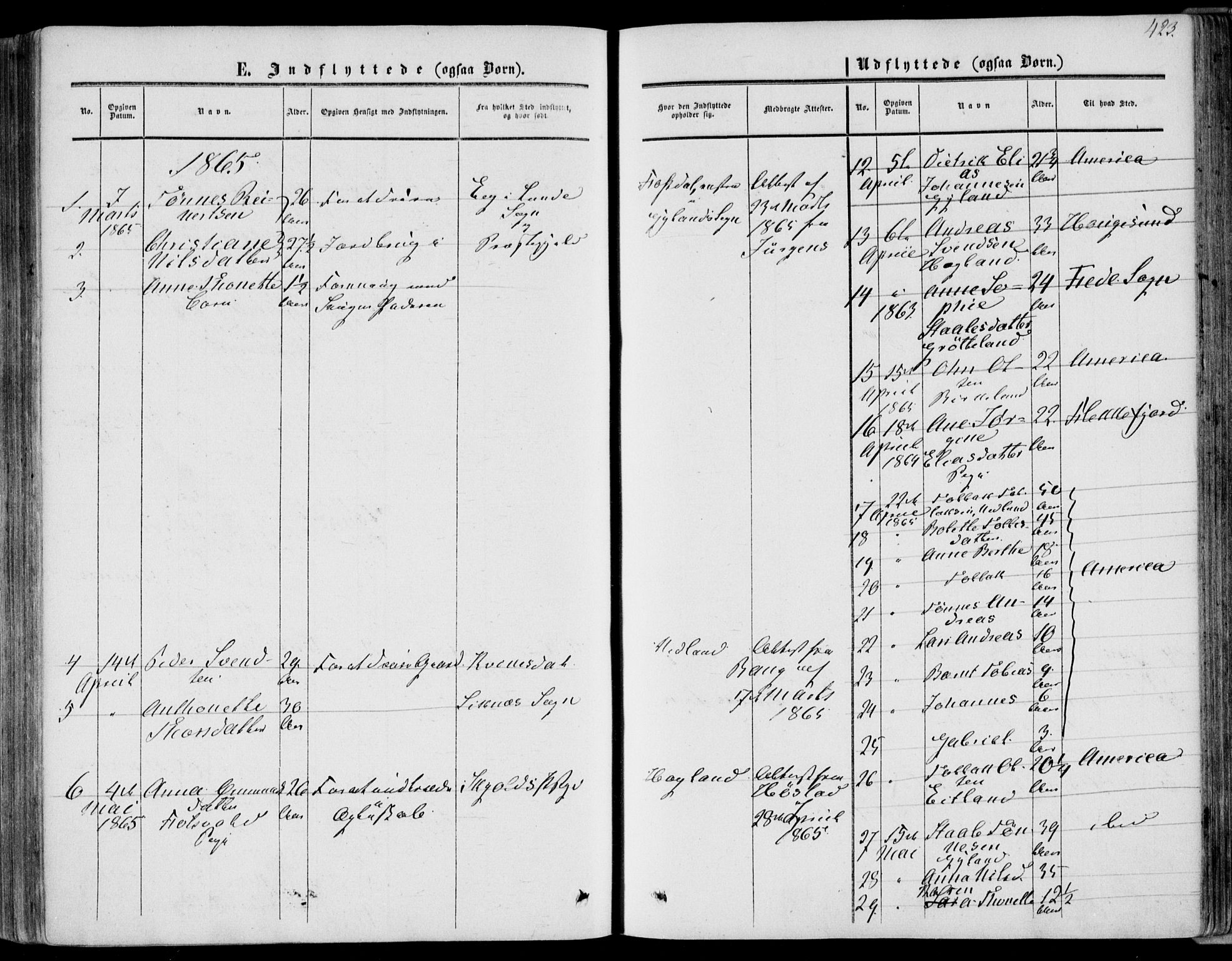 Bakke sokneprestkontor, AV/SAK-1111-0002/F/Fa/Fab/L0002: Parish register (official) no. A 2, 1855-1884, p. 423