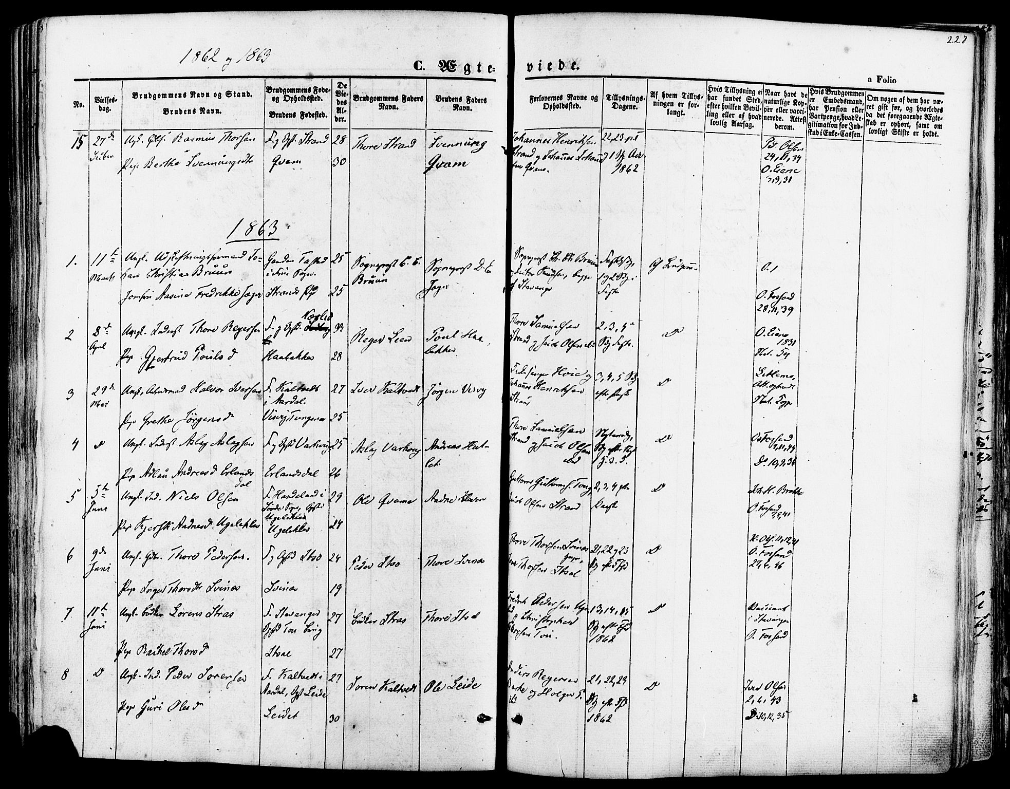 Strand sokneprestkontor, SAST/A-101828/H/Ha/Haa/L0007: Parish register (official) no. A 7, 1855-1881, p. 228