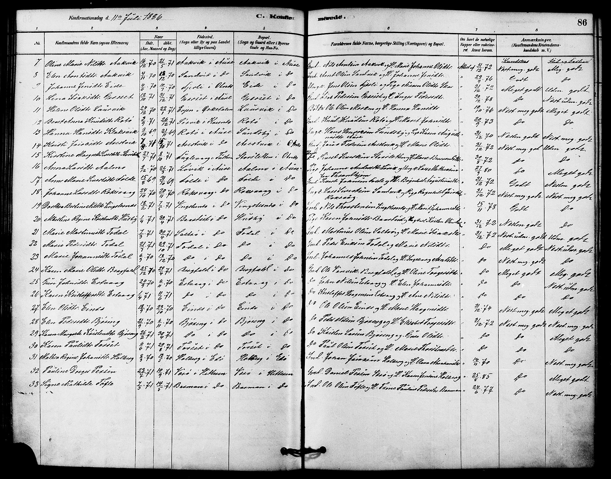 Ministerialprotokoller, klokkerbøker og fødselsregistre - Møre og Romsdal, AV/SAT-A-1454/578/L0906: Parish register (official) no. 578A05, 1878-1886, p. 86