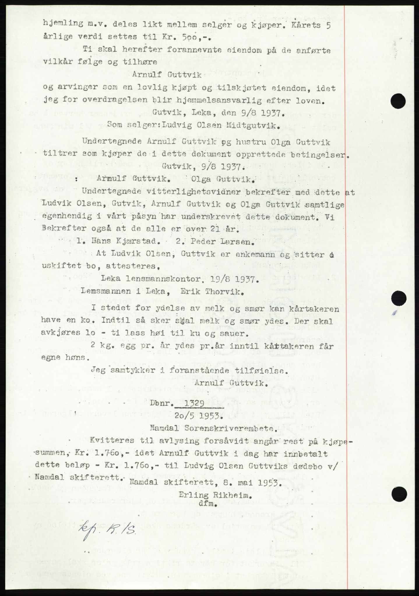 Namdal sorenskriveri, SAT/A-4133/1/2/2C: Mortgage book no. -, 1937-1939, Deed date: 27.08.1937