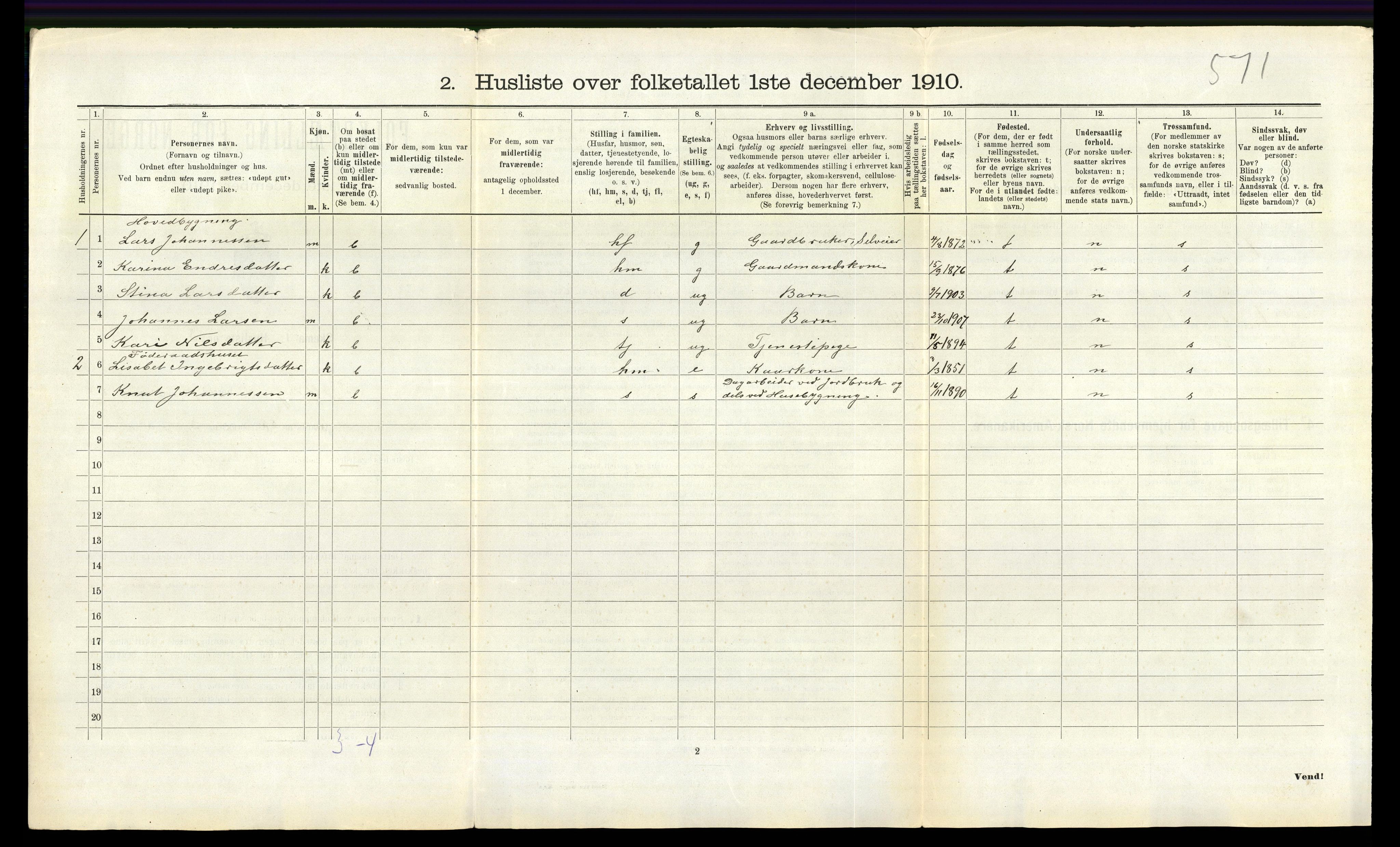 RA, 1910 census for Fjelberg, 1910, p. 618