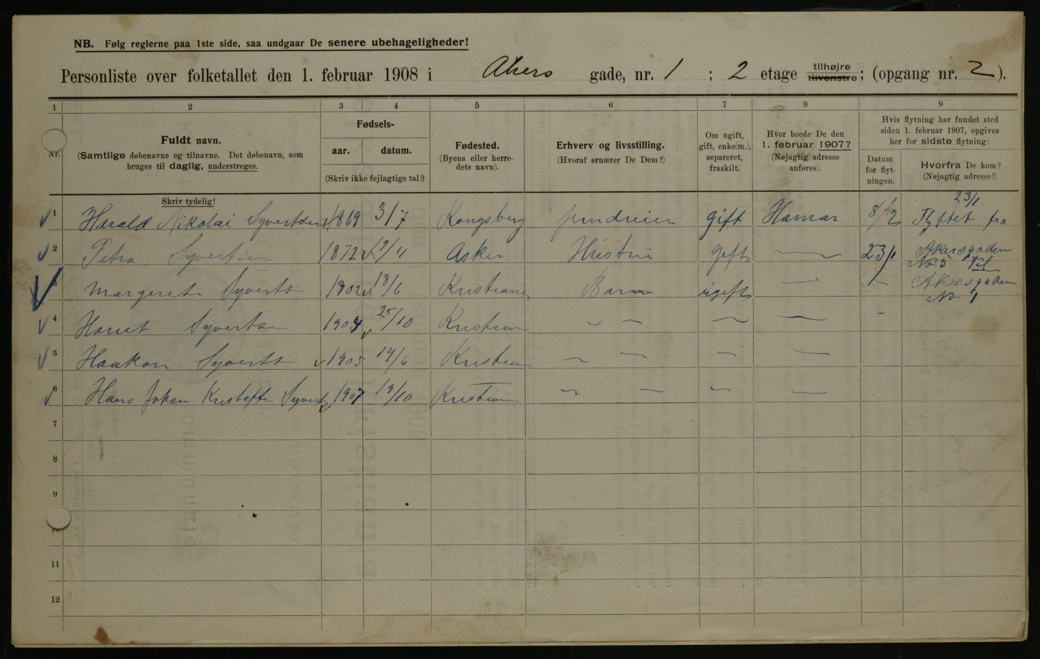 OBA, Municipal Census 1908 for Kristiania, 1908, p. 317