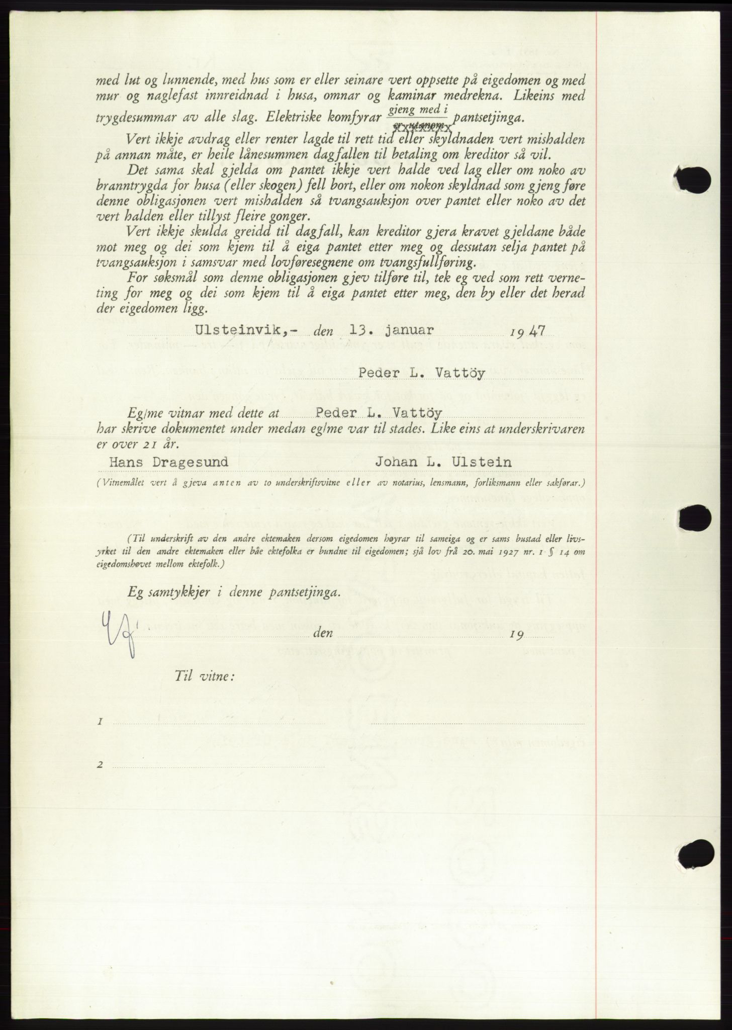 Søre Sunnmøre sorenskriveri, AV/SAT-A-4122/1/2/2C/L0114: Mortgage book no. 1-2B, 1943-1947, Diary no: : 91/1947