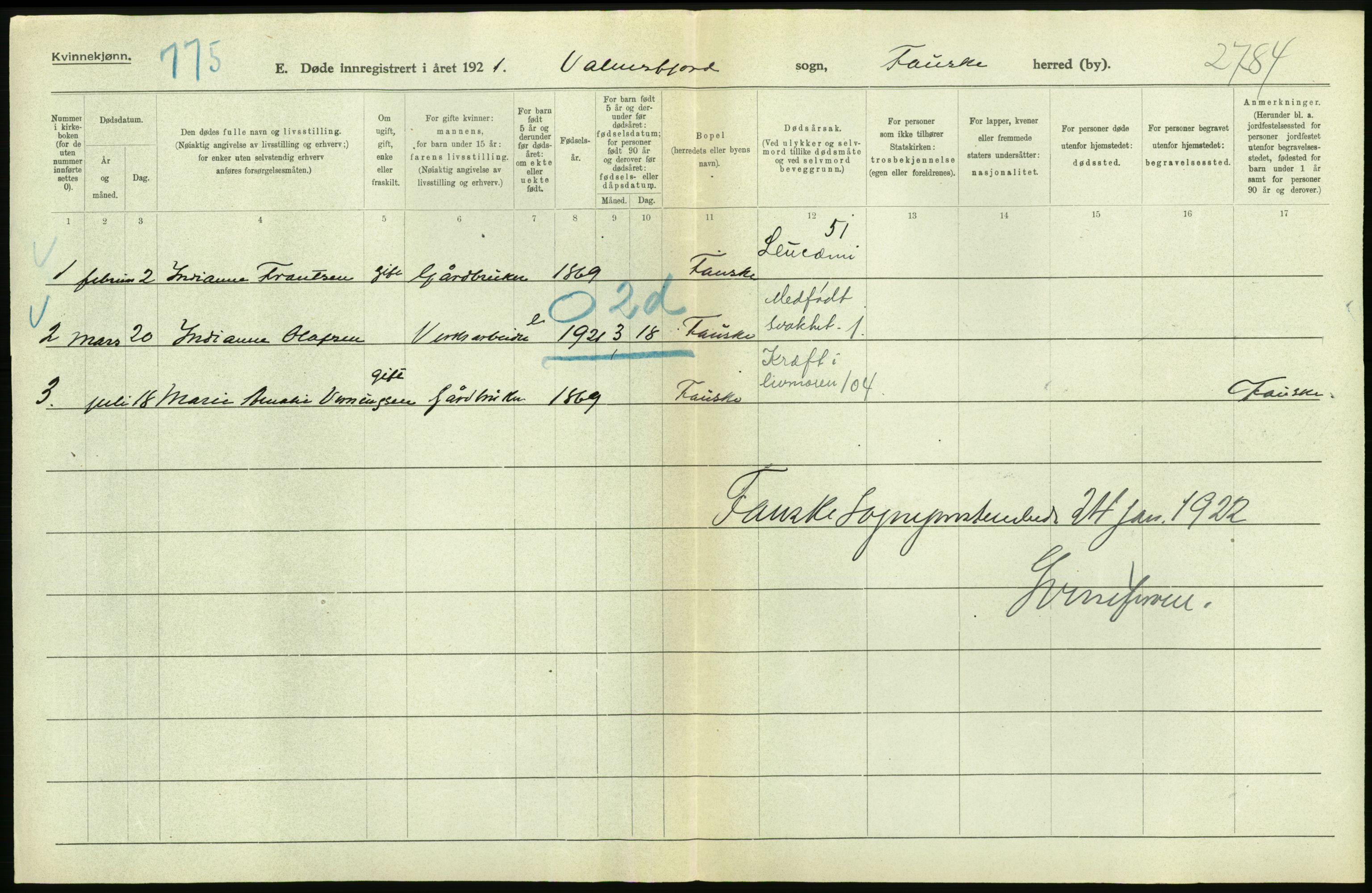 Statistisk sentralbyrå, Sosiodemografiske emner, Befolkning, AV/RA-S-2228/D/Df/Dfc/Dfca/L0051: Nordland fylke: Døde. Bygder og byer., 1921