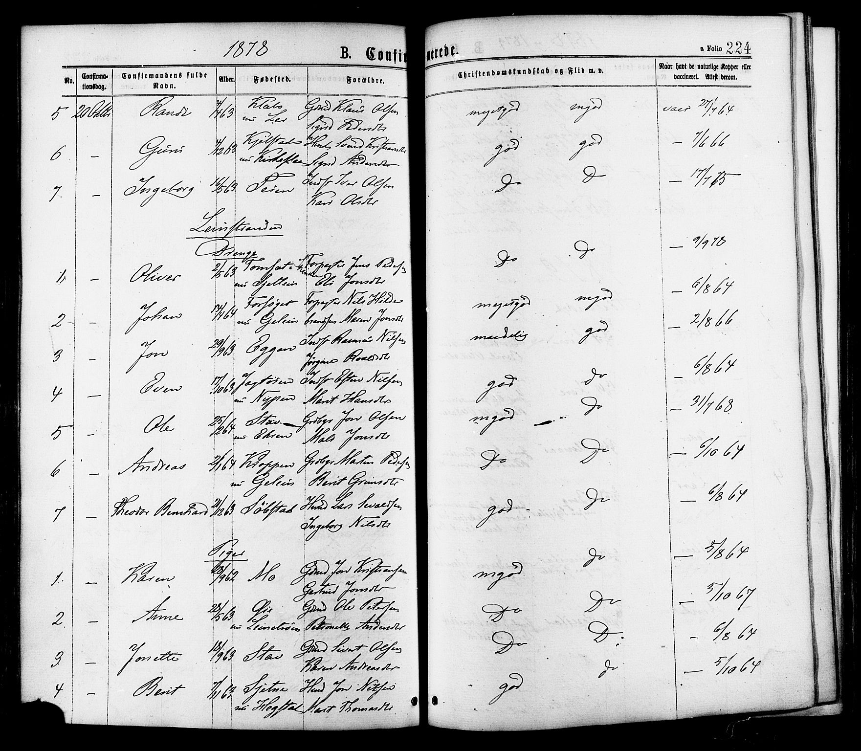 Ministerialprotokoller, klokkerbøker og fødselsregistre - Sør-Trøndelag, SAT/A-1456/691/L1079: Parish register (official) no. 691A11, 1873-1886, p. 224